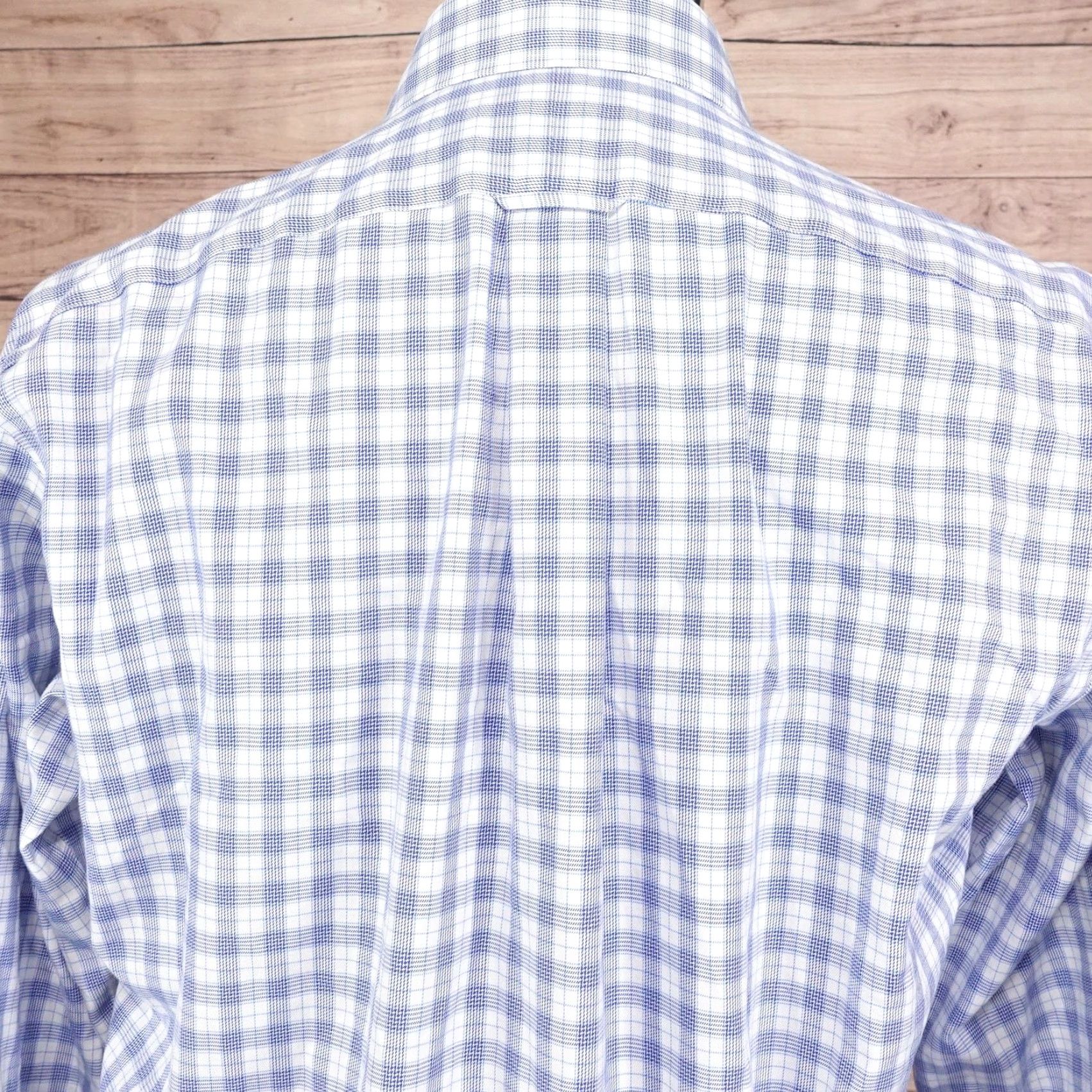 Vintage KIRKLAND Signature Dress Shirt Mens Large 16 35 Blue White Plaid Non-Iron Work Office Classic Size 42R - 5 Thumbnail