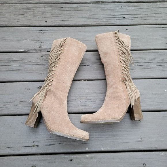 Vintage Vintage 90s y2k Camel Tan Suede Leather Fringe Western Boho Size US 7.5 / IT 37.5 - 2 Thumbnail