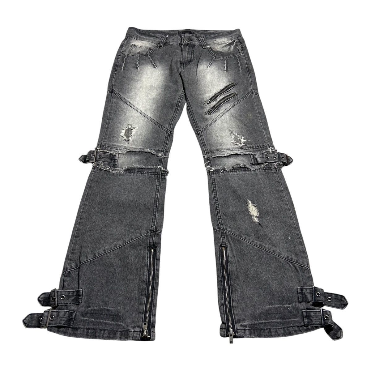 BUFFALO BOBS Black Baccara Multizipper Distressed Bondage Flare Jeans Size US 30 / EU 46 - 3 Thumbnail