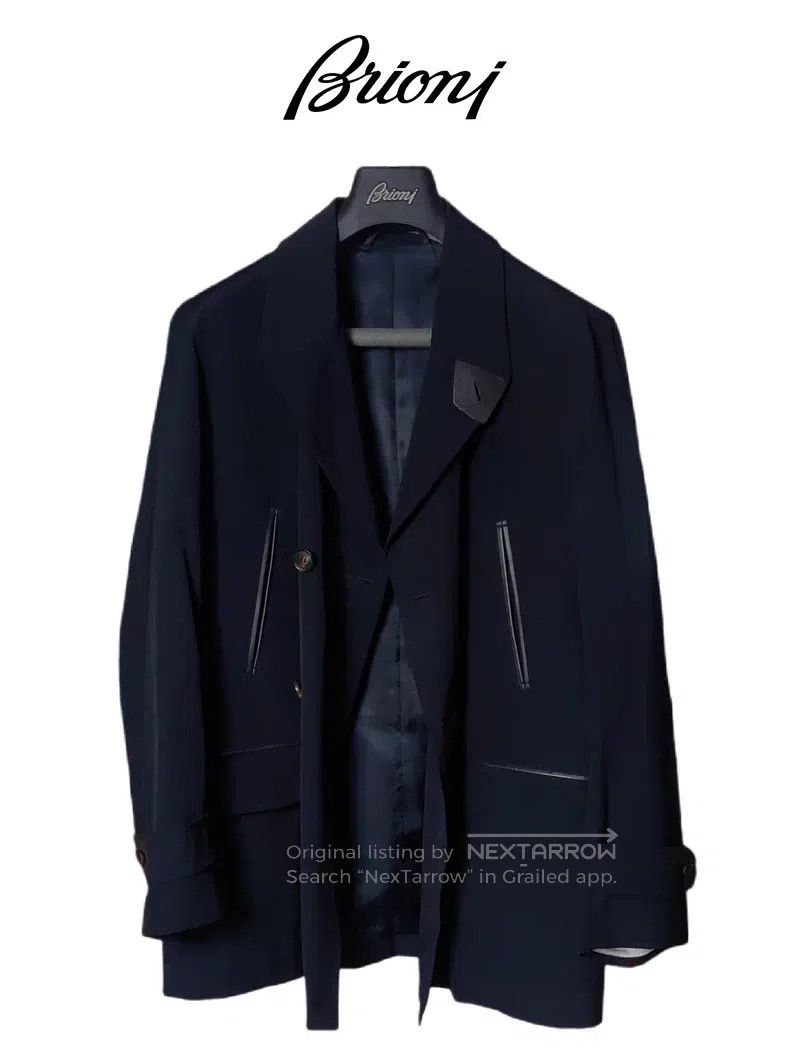 Brioni Brioni Wool and silk leather-trimmed thin short coat Size US L / EU 52-54 / 3 - 2 Thumbnail