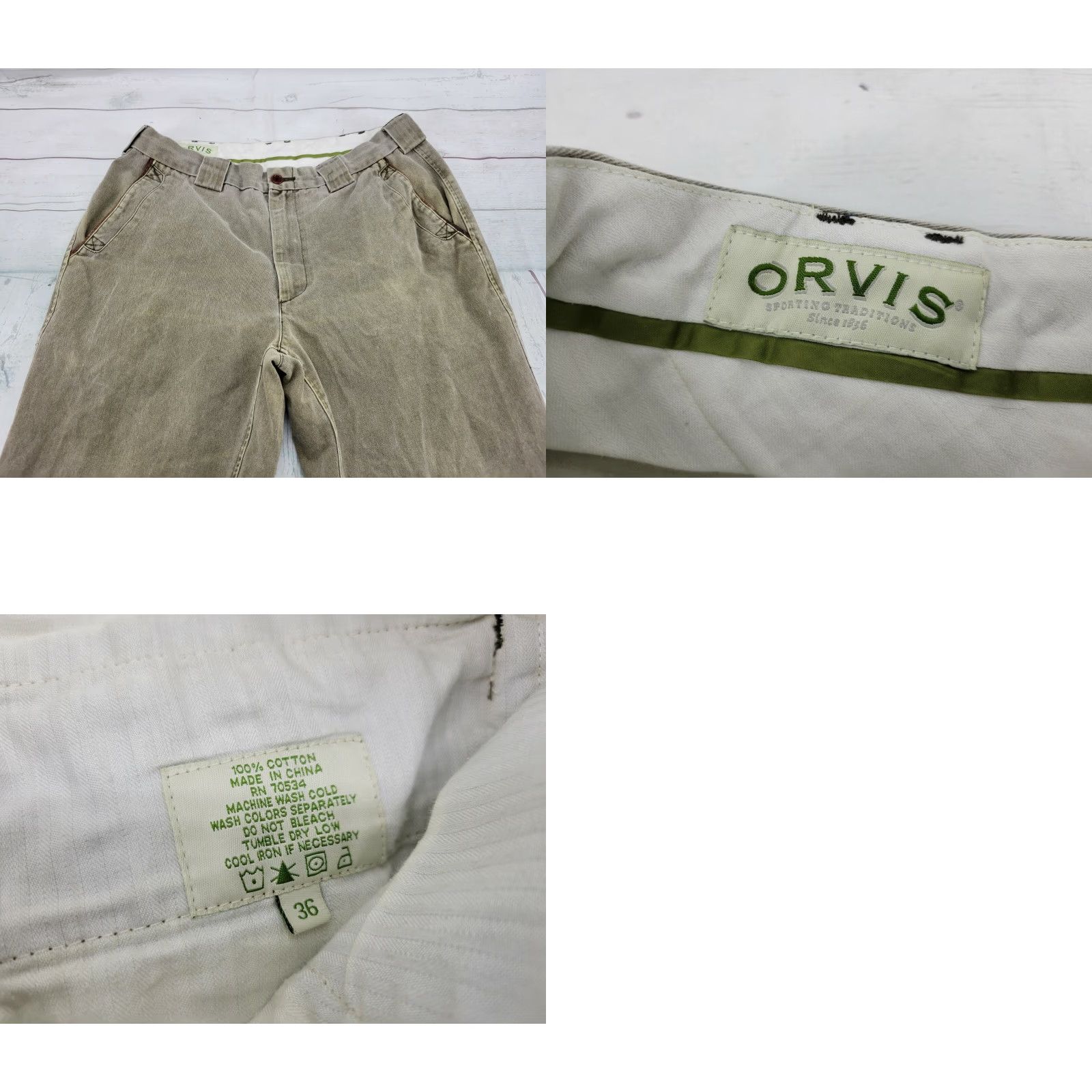 Orvis Orvis Men's Faded Green Classic Outdoors cotton Chino Pants Leather Trim 36/28 Size US 36 / EU 52 - 8 Thumbnail