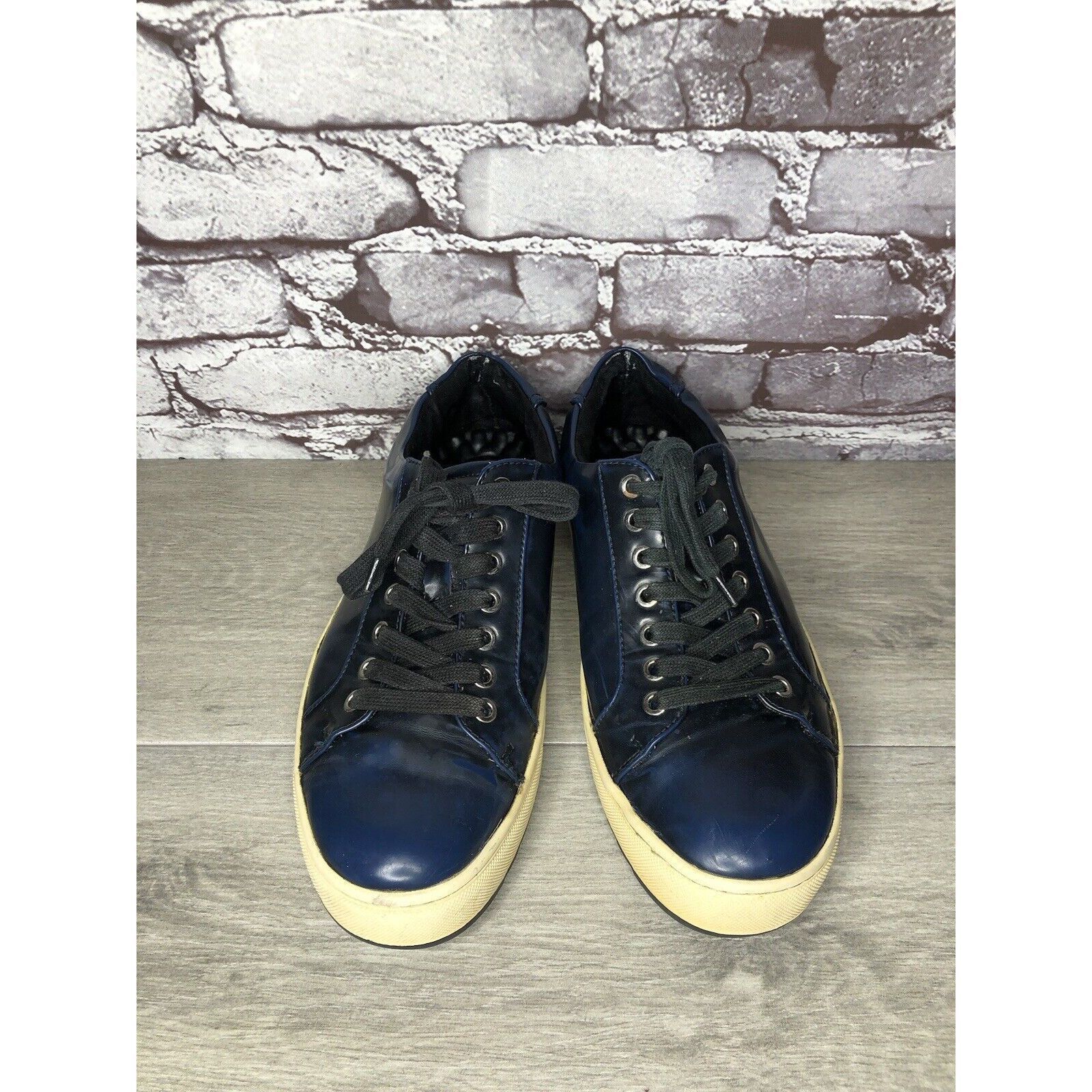 Karl Lagerfeld KARL LAGERFELD Navy Blue Patent Leather Lace Up Sneakers Sho Size US 9 / EU 42 - 4 Thumbnail