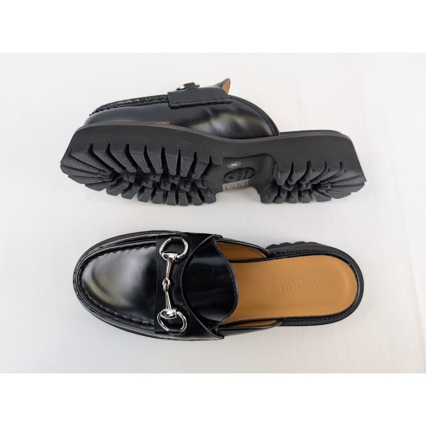 Gucci o1rshd1 Cordovan Lux Horsebit Platform Mule Sandals in Nero Size US 6 / IT 36 - 1 Thumbnail