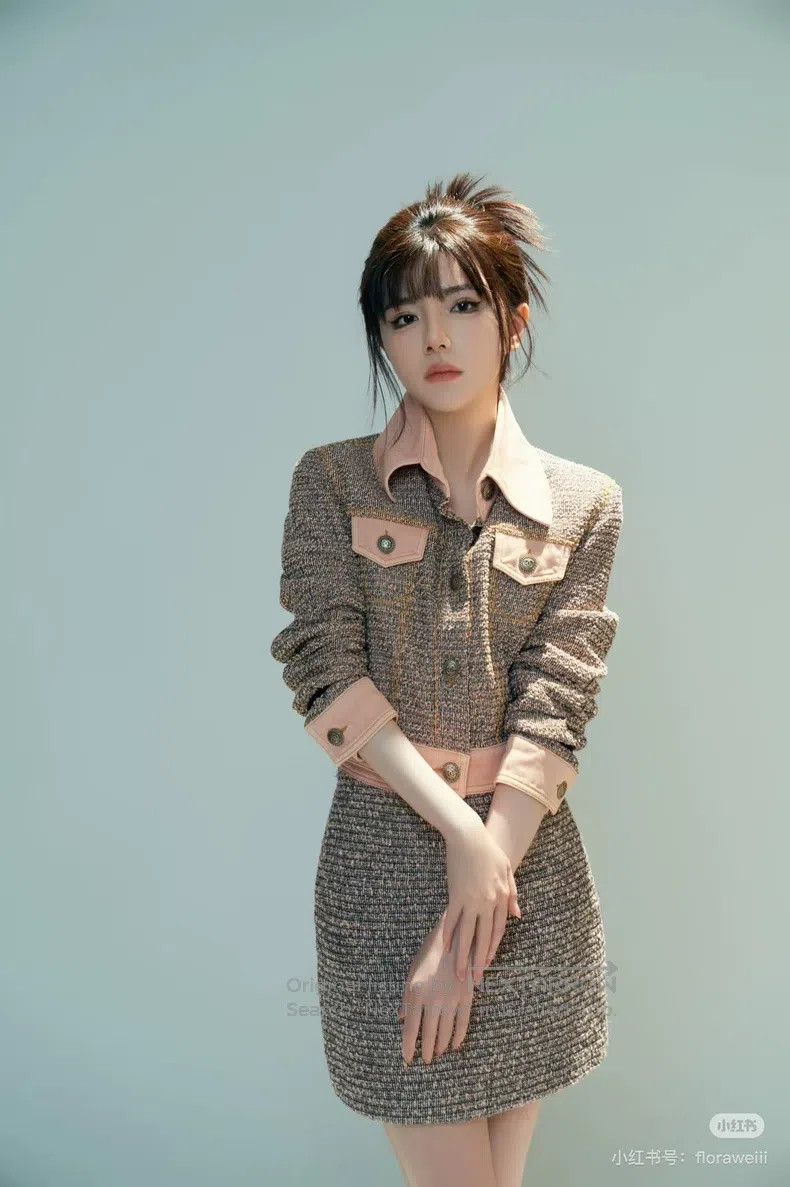 Chanel Pink tweed stitched denim jacket