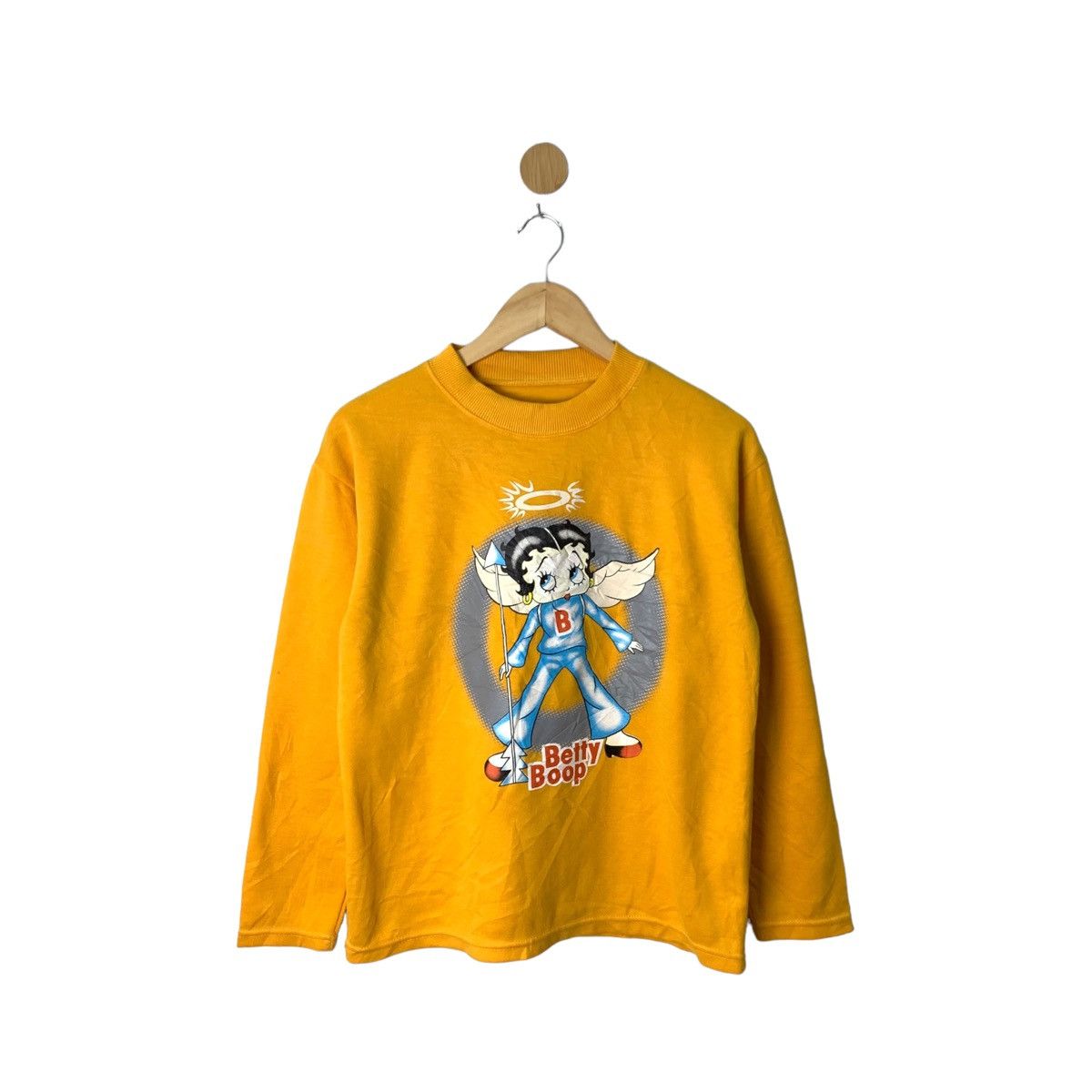 Image of Cartoon Network x Vintage Cartoon Vintage Betty Boop Sweatshirt in Yellow, Men's (Size Small)