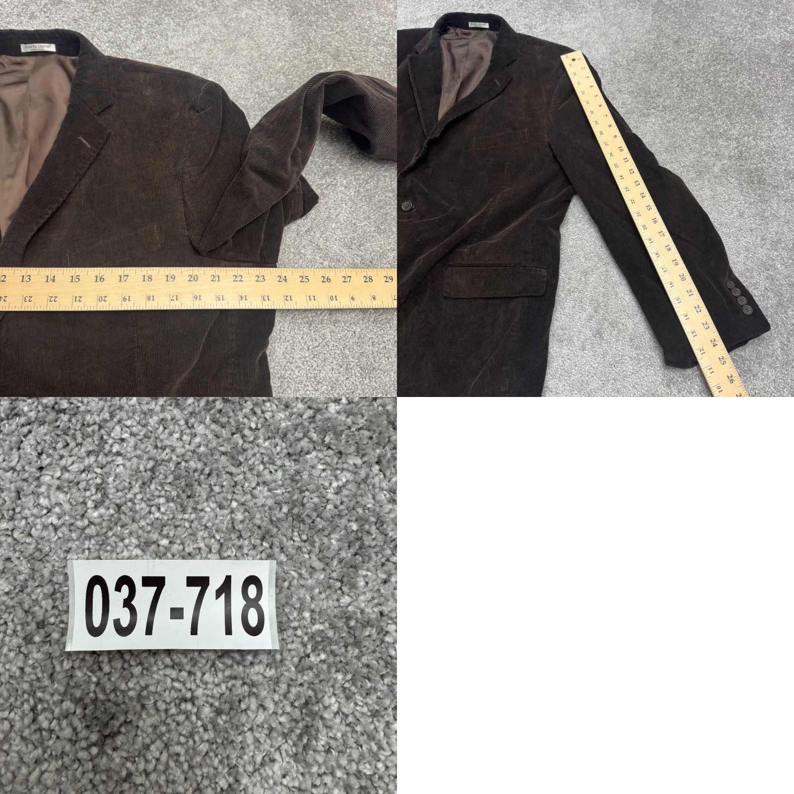 Pronto Uomo Pronto Uomo Corduroy Sport Coat Blazer Jacket Mens 46R Brown Double-Vented Work Size 46R - 9 Thumbnail