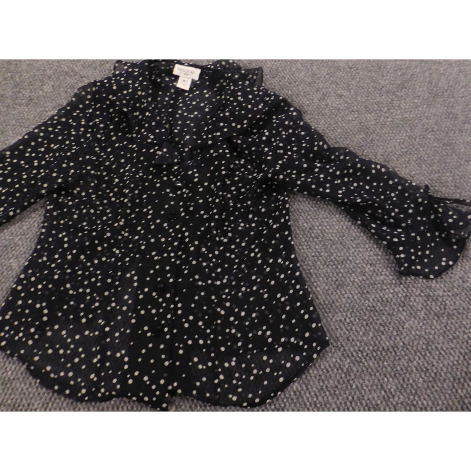 Vintage Miss Dorby Blouse Womens Long Sleeve Round Neck Pullover Blue Polka Dot 8 Open Back Button Accent Rose Vintage No Size M / US 6-8 / IT 42-44 - 2 Thumbnail