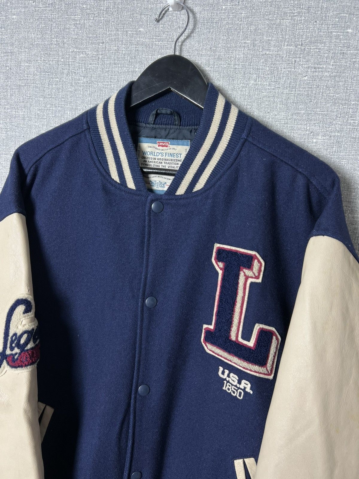 Levi's × Levi's Vintage Clothing Vintage Levis USA Varsity Bomber Jacket Leather Sleeves Size US L / EU 52-54 / 3 - 9 Thumbnail