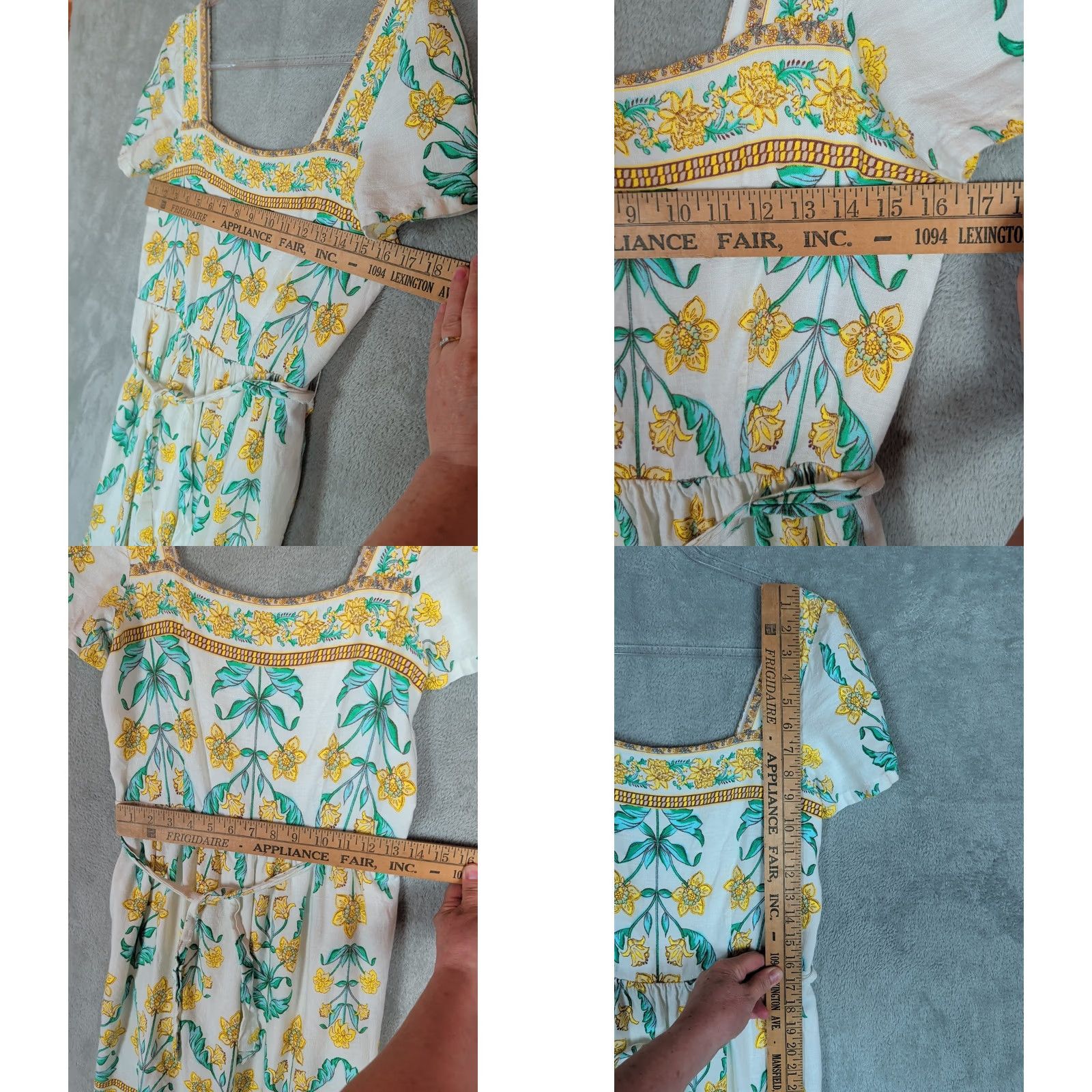 Vintage Draper James RSVP Mini Dress Yellow Floral Smocked Linen Rayon Square Neck Sz M Dress Size M / US 6-8 / IT 42-44 - 9 Thumbnail