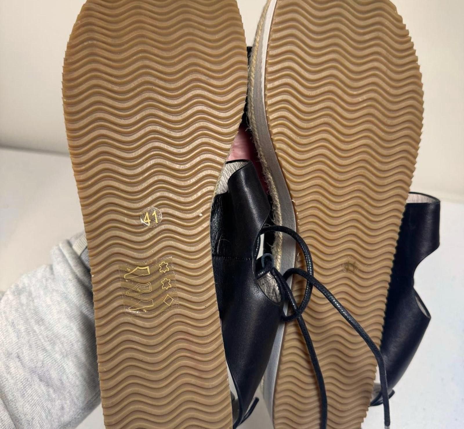 Designer Stylish Black Leather Platform Sandals by Shellys Size US 11 / IT 41 - 5 Thumbnail
