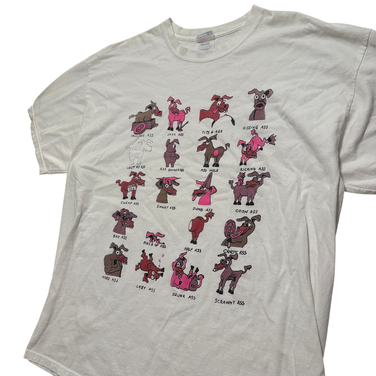 Hanes VTG Y2K 00s Donkey Ass Funny Humor White Graphic T-Shirt XL Size US XL / EU 56 / 4 - 2 Thumbnail