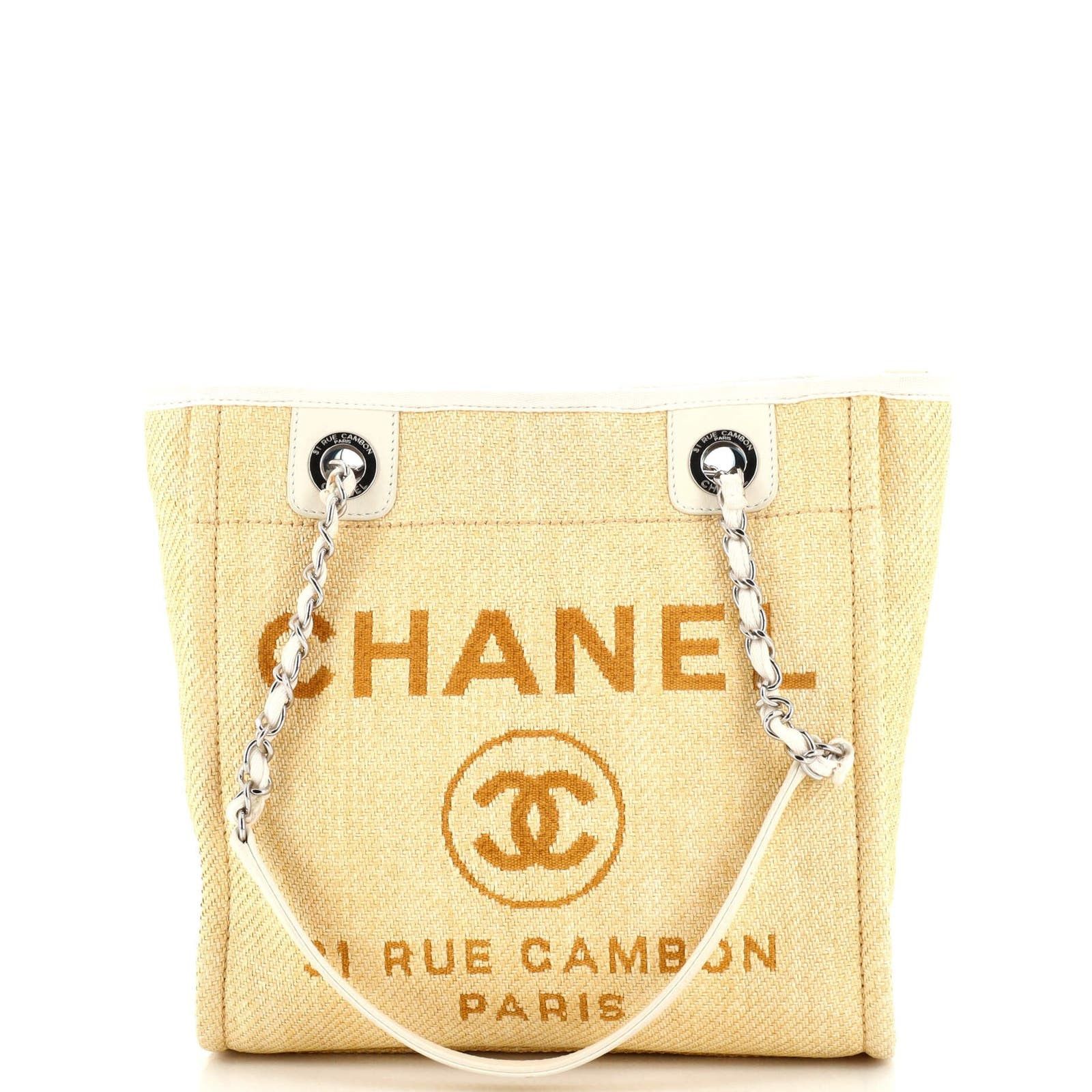 image of Chanel North South Deauville Tote Raffia Small in Neutral, Women's