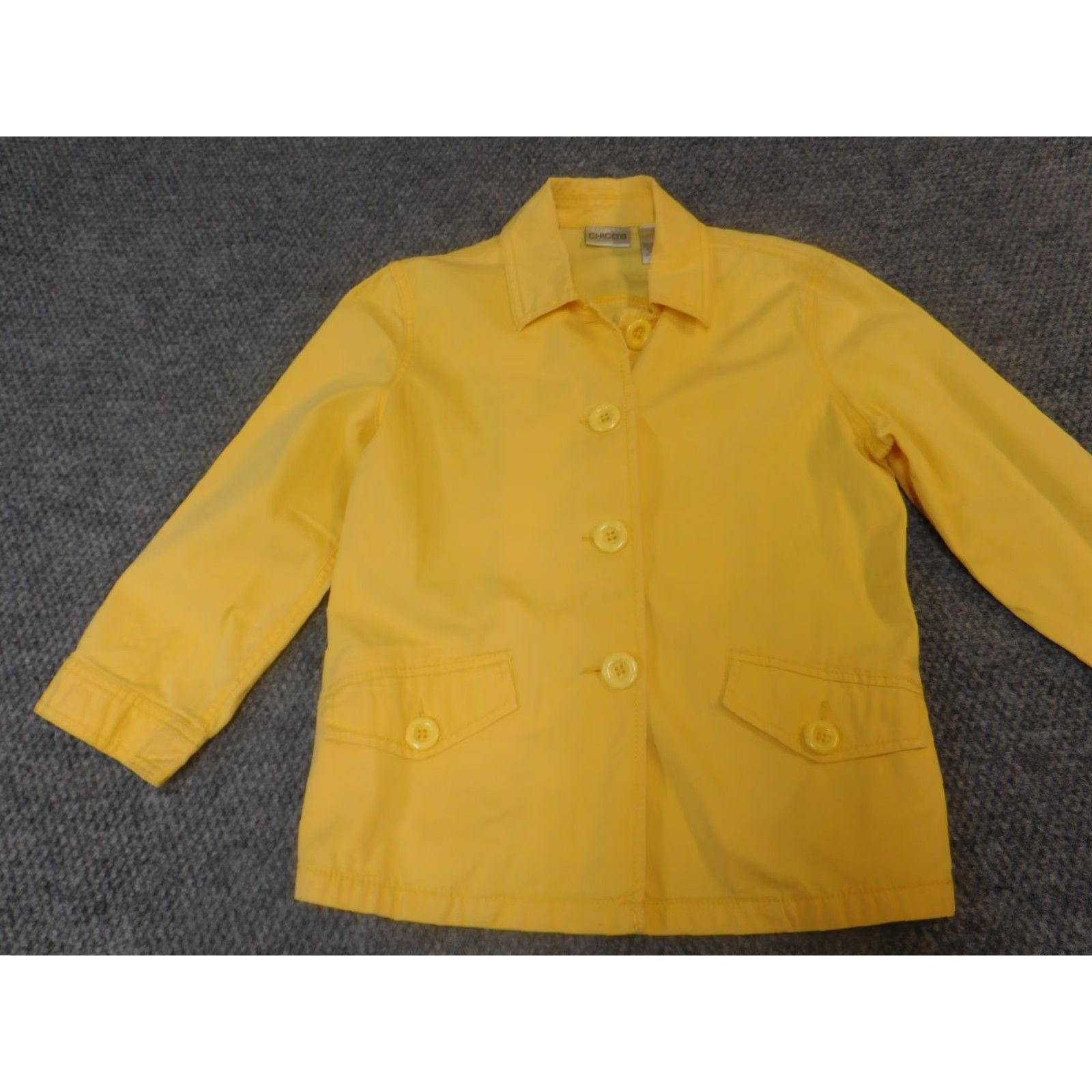 Vintage Chico's Jacket Womens 0 Yellow Button Zip Casual Knit Cotton Blend Size XS / US 0-2 / IT 36-38 - 3 Thumbnail