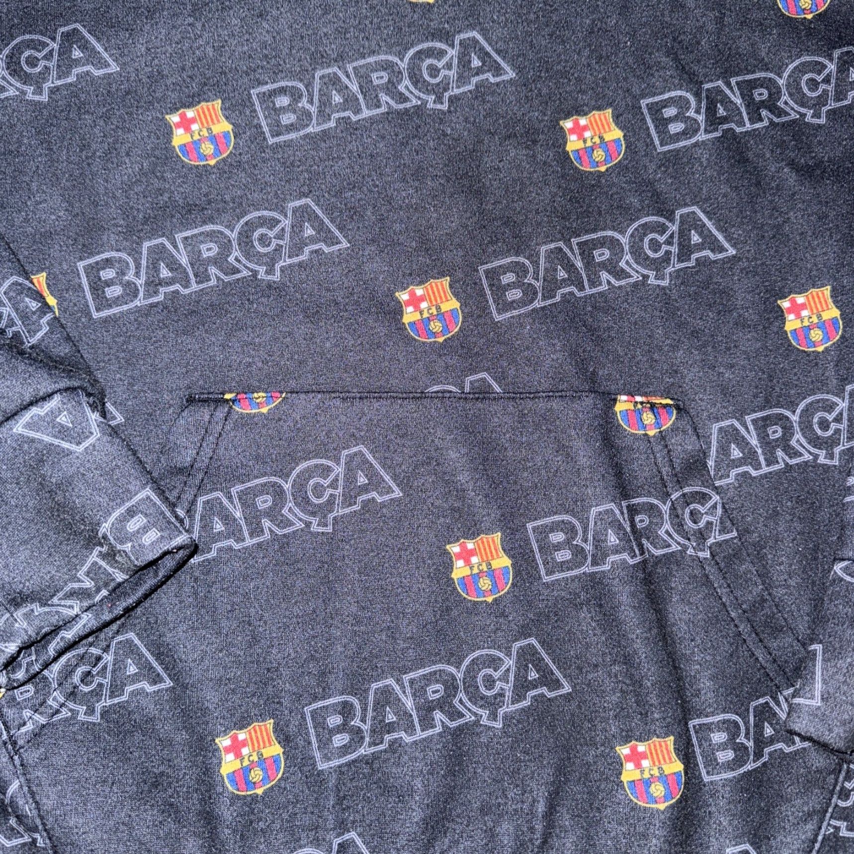 Vintage FC Barcelona Hoodie Sweatshirt Black Small Mens S All Over Print Size US S / EU 44-46 / 1 - 2 Thumbnail