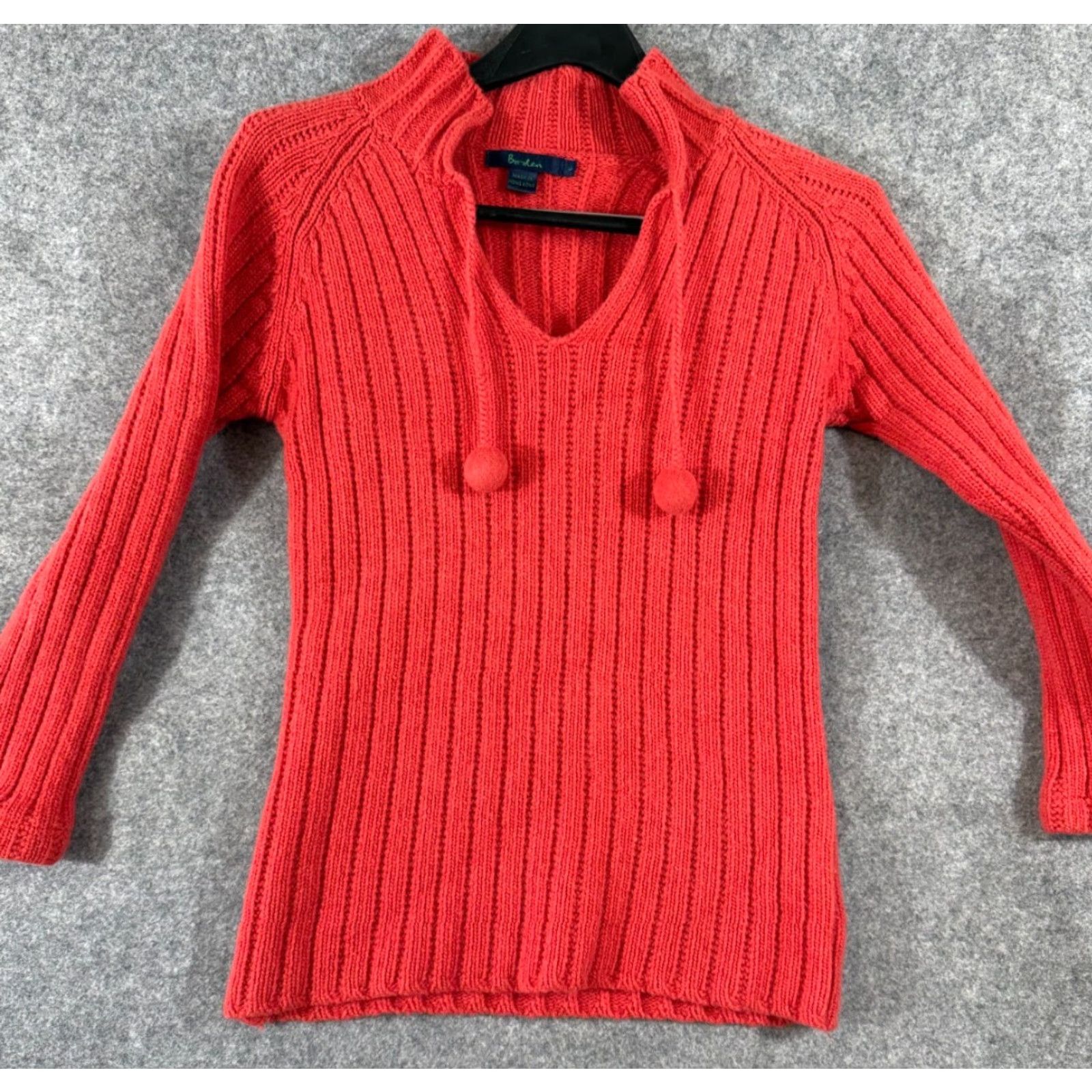 Boden Boden Sweater Womens M Red Raglan Sleeve Ribbed Knit Tie Neck Pom Pom Vintage Sweater Pullover Winter Womens M Red Raglan Sleeve Size M / US 6-8 / IT 42-44 - 2 Thumbnail