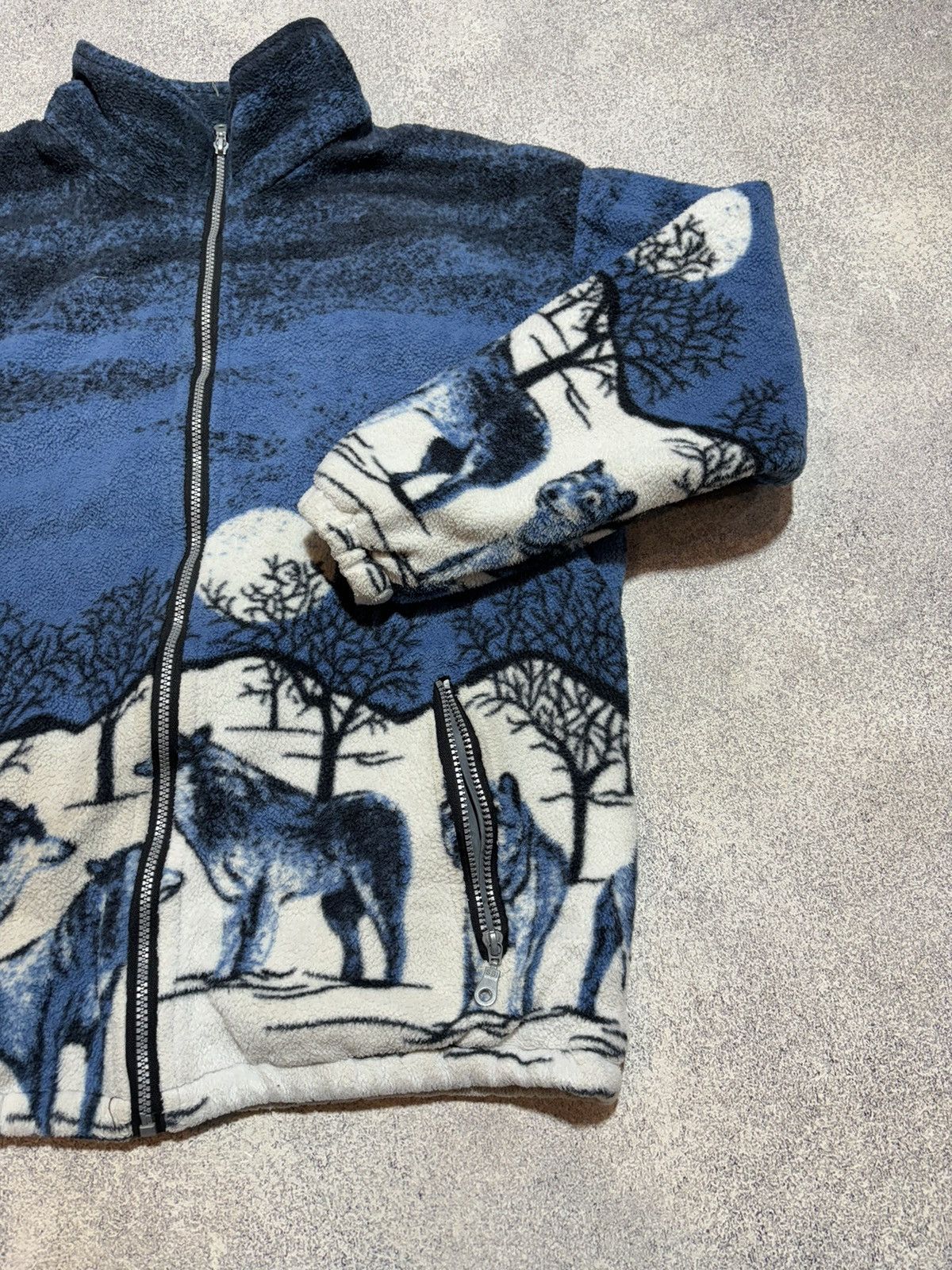 Vintage × Wolf & Shepherd Vintage Wolf Sherpa Full Print Art Animal Winter Moon Sherpa Size US M / EU 48-50 / 2 - 3 Thumbnail