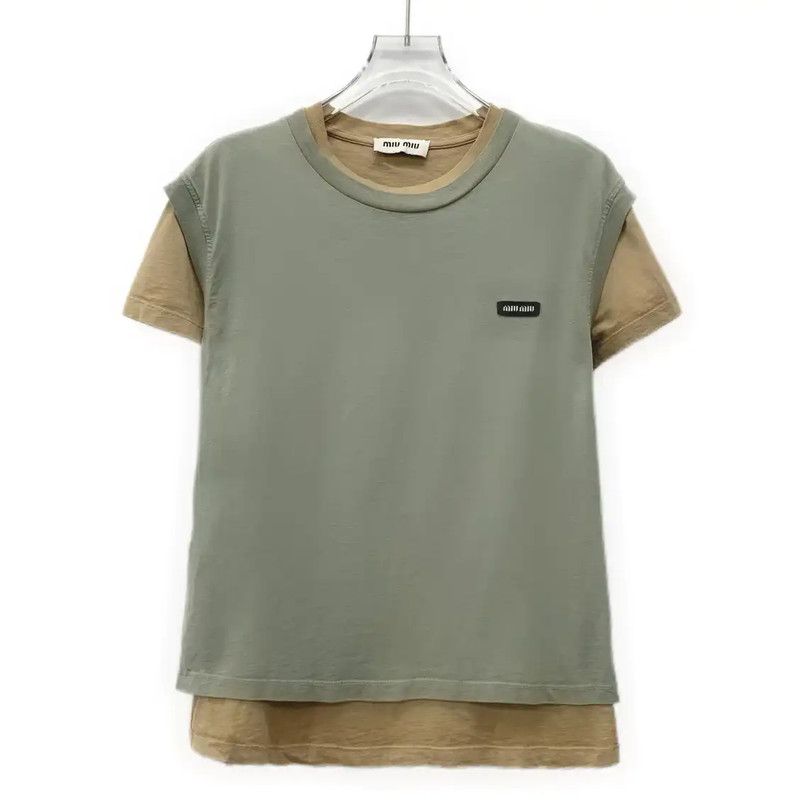 Miu Miu Miu Miu Color-Block Cotton Women's T-Shirt 0089 Size XS / US 0-2 / IT 36-38 - 1 Thumbnail