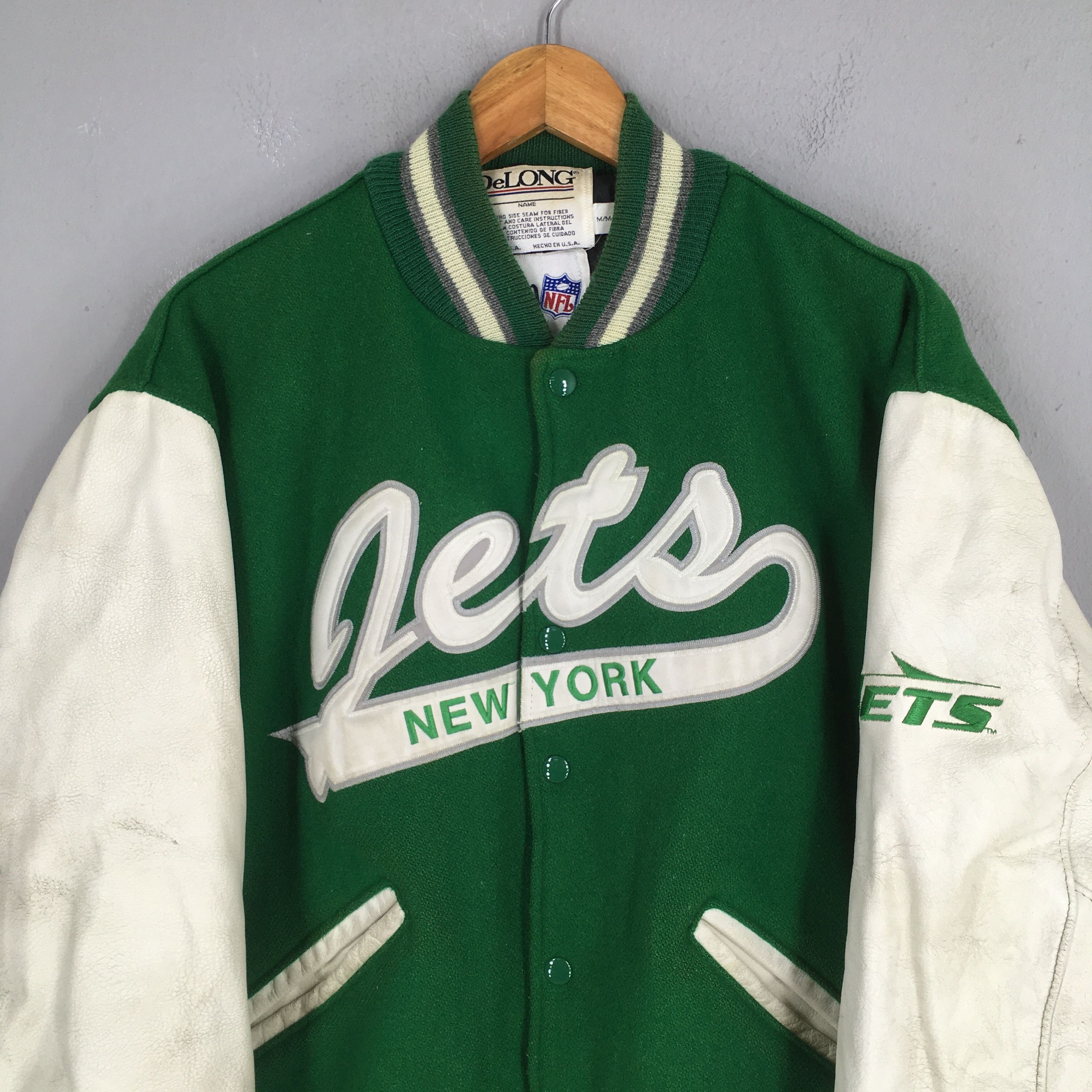 NFL Vintage 90's New York Jets NFL Green Leather Jacket M Size US M / EU 48-50 / 2 - 2 Thumbnail