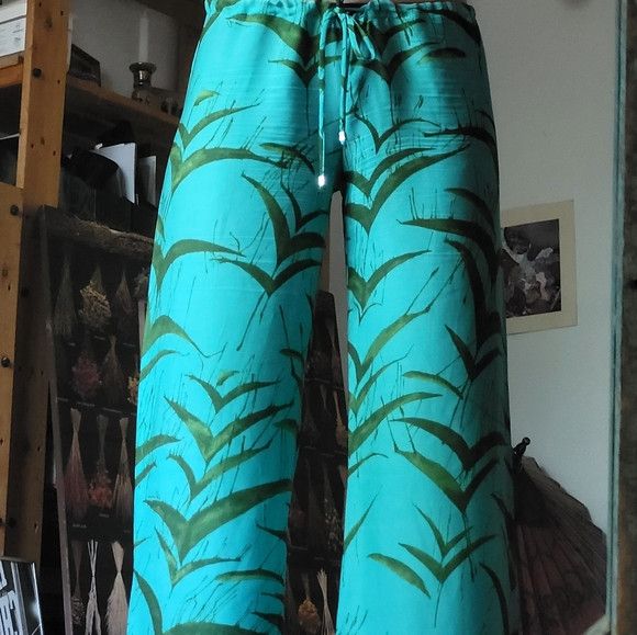 Other Ramona La Rue 100% Crepe Teal Green Leaf pants - S Size 27" / US 4 / IT 40 - 6 Thumbnail