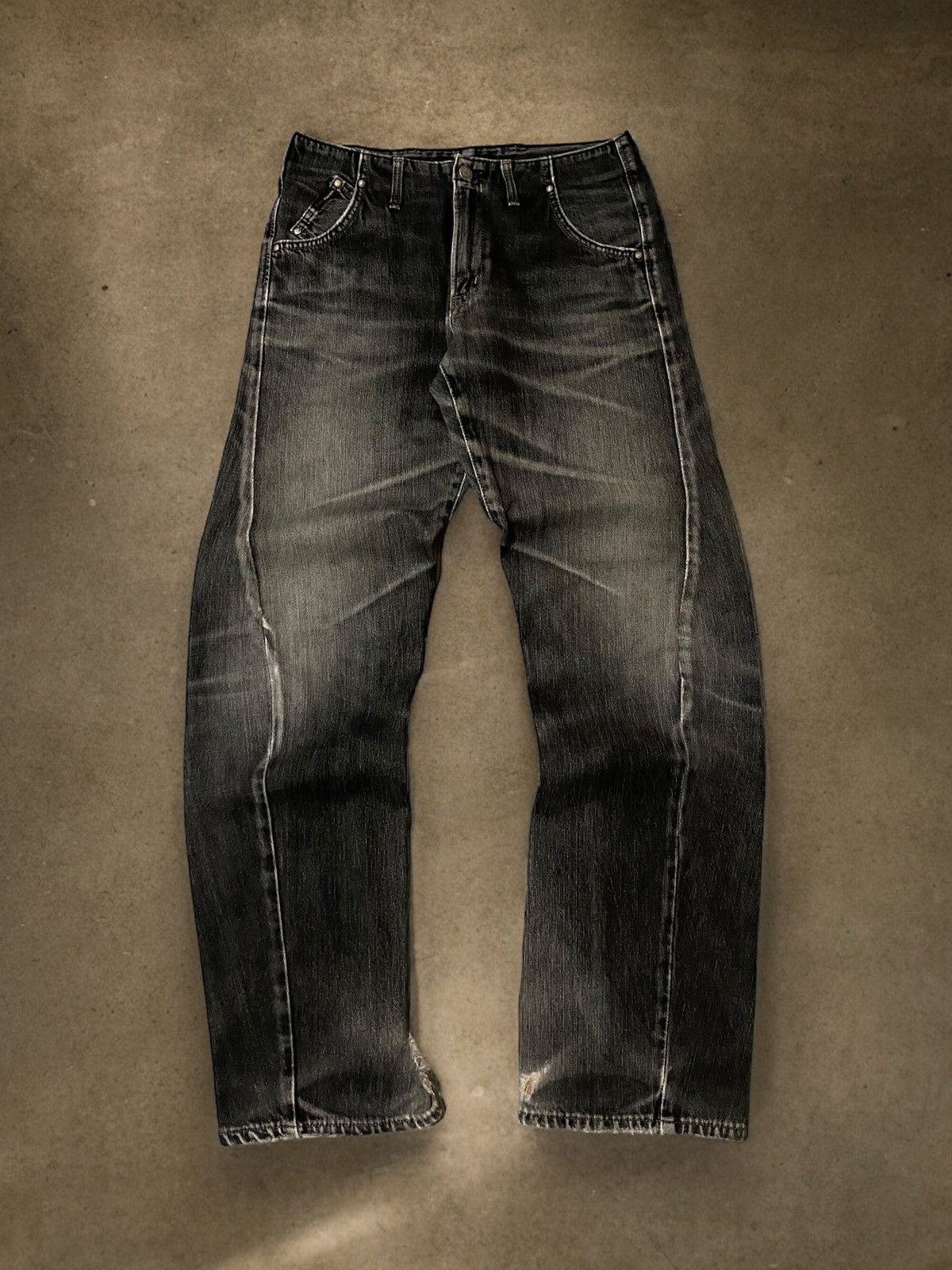 Edwin × Japanese Brand × Le Grande Bleu (L.G.B.) Vintage Edwin E Function Black Faded Curved Leg Jeans Pants Size US 31 - 1 Thumbnail