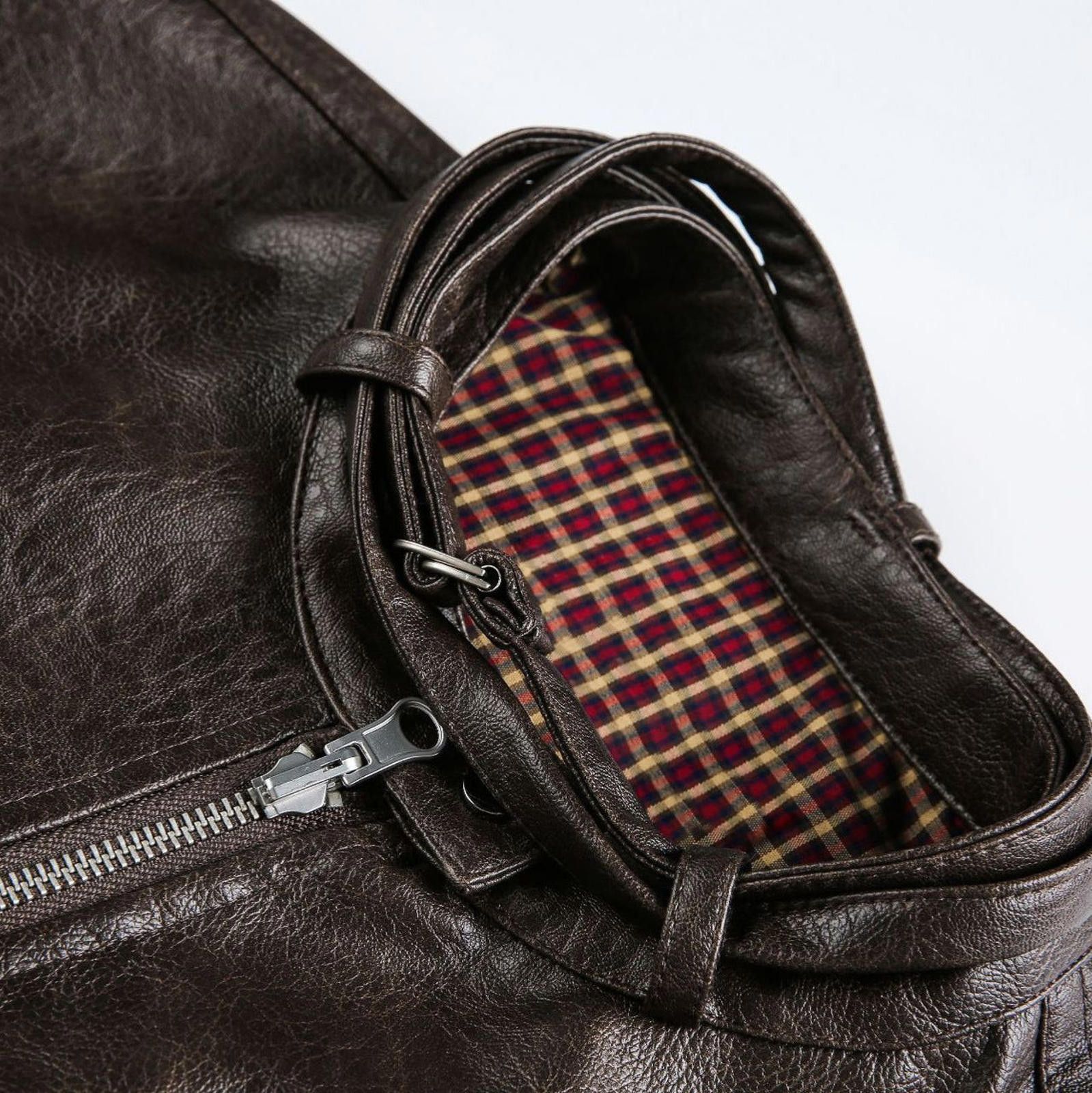 Leather Dark Brown Vintage Leather Bomber Jacket, Zip Front Size US M / EU 48-50 / 2 - 3 Thumbnail