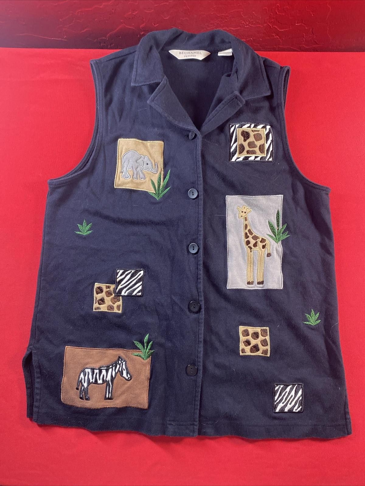 Other Bechamel Petites Vest Women sz PM Black Patch Cotton Vtg Size M / US 6-8 / IT 42-44 - 1 Thumbnail