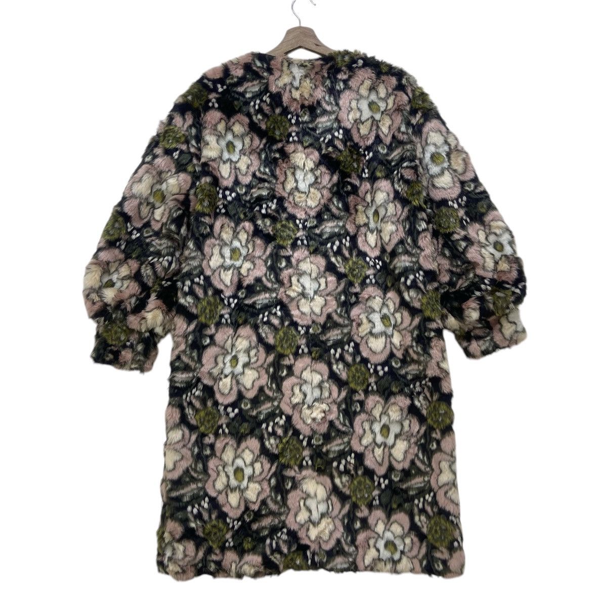 Japanese Brand Lily Brown Flower Printed Faux Fur Coat