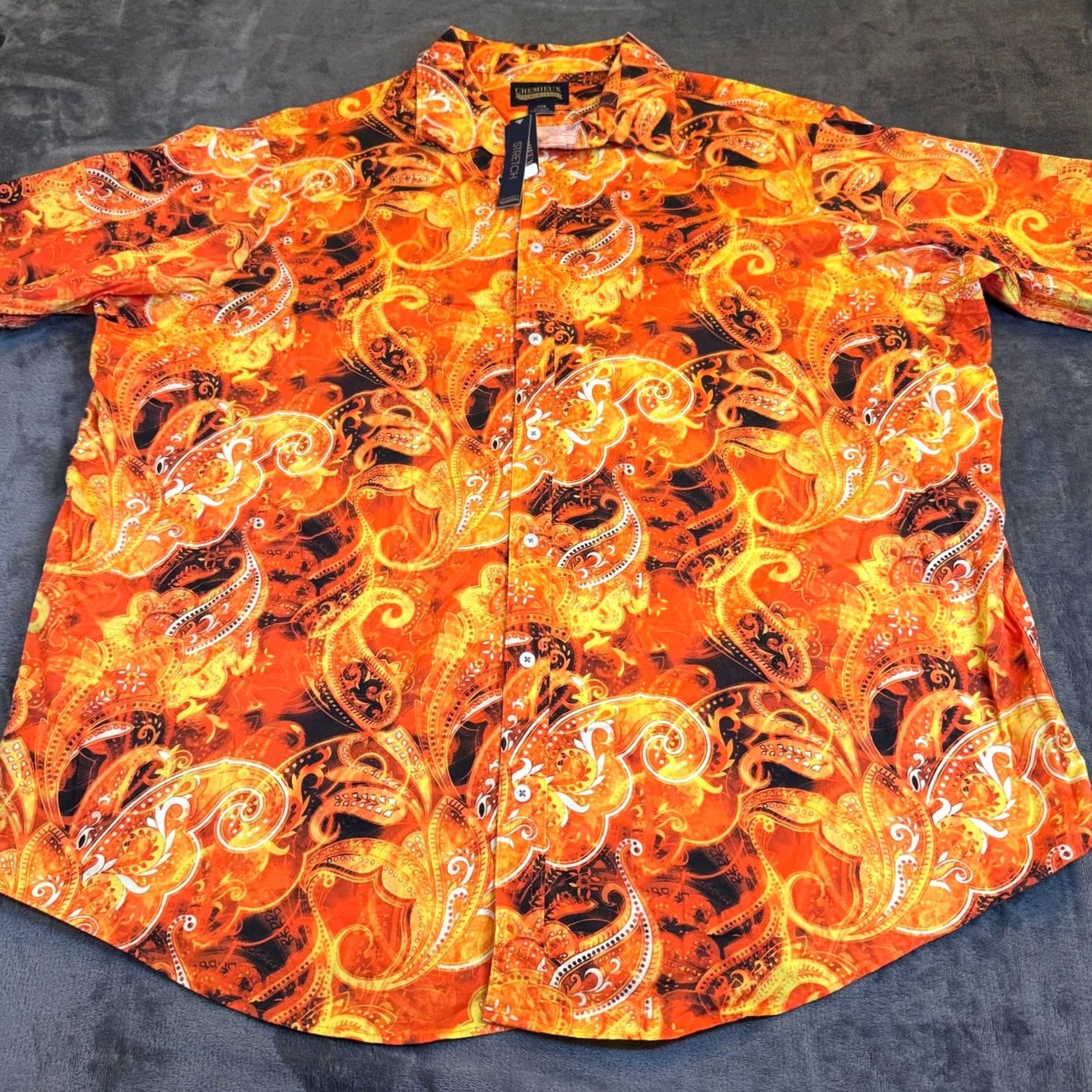Cremieux Cremieux Premium Denim Button-Up Shirt Mens 2XB Orange Paisley Stretch NWT Big & Tall Casual Short Sleeve Button-Up Shirt Mens Orange Paisley 2XB NWT Size US XXL / EU 58 / 5 - 3 Thumbnail