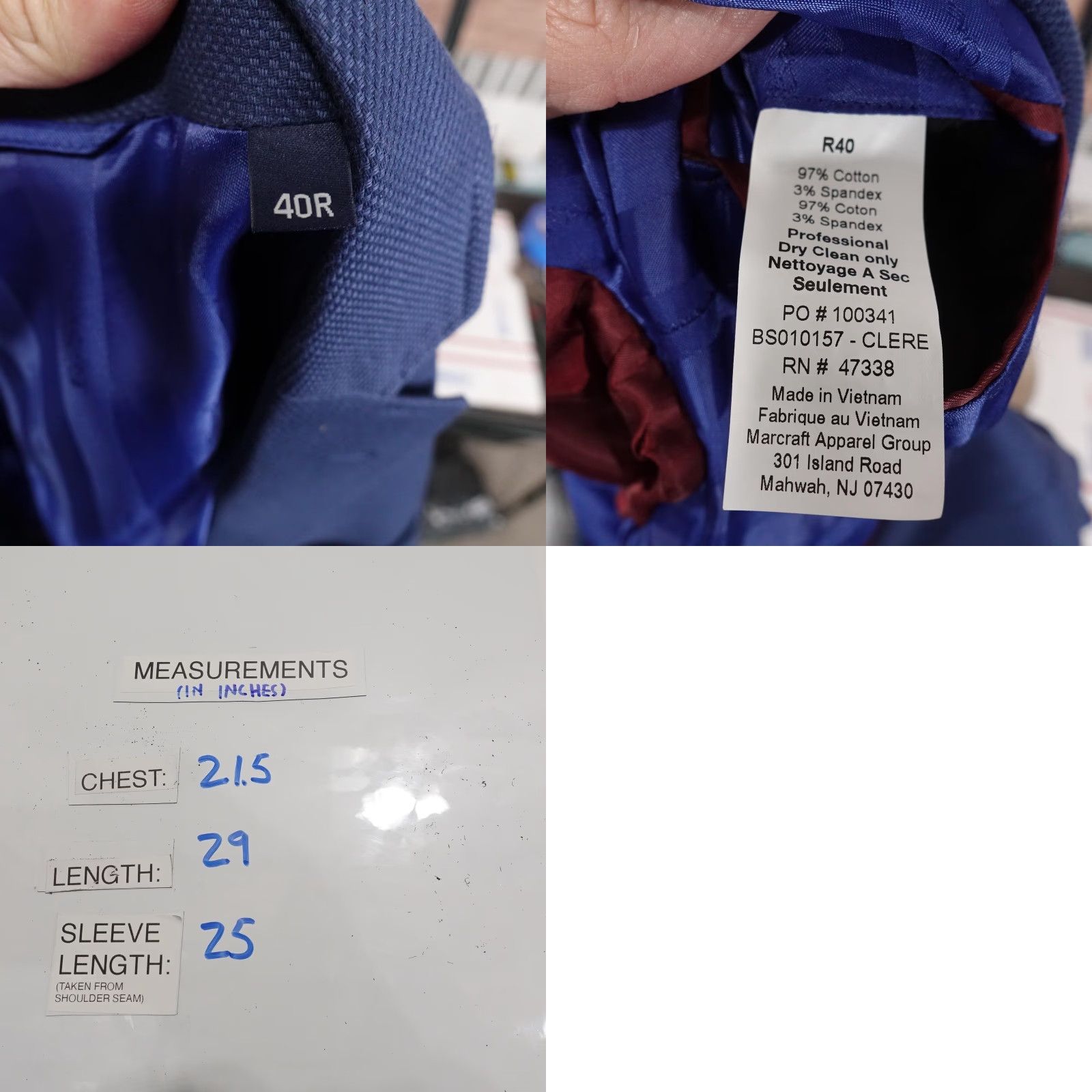 Ben Sherman Ben Sherman Sport Coat Mens 40R Navy Cotton Stretch Two-Button Blazer Size 40R - 8 Thumbnail