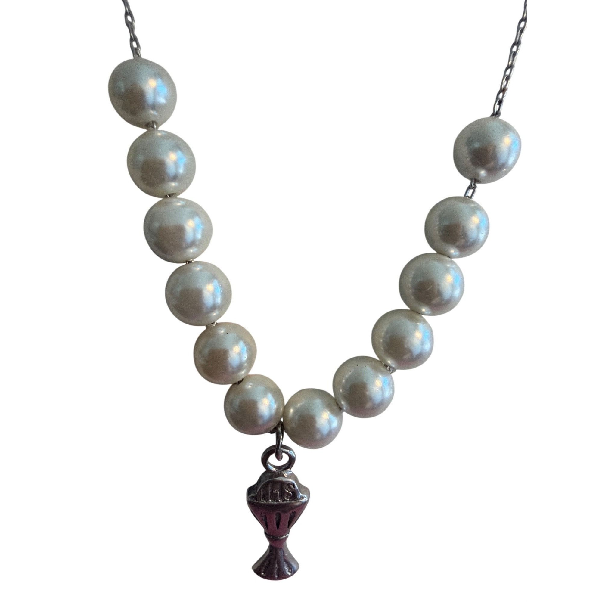 Other Sterling Silver Faux Pearl Necklace IHS Chalice Pendant Firs Size ONE SIZE - 3 Thumbnail