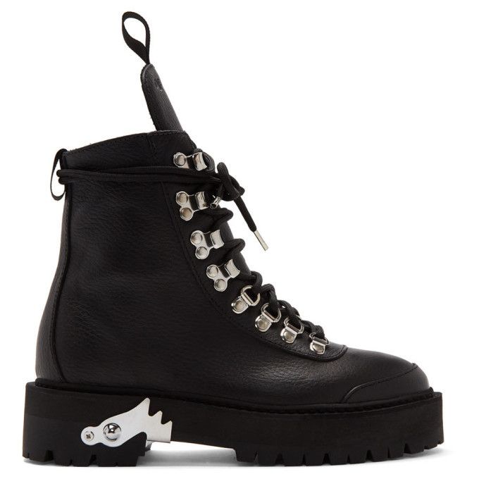 Off-White o1gr1nt0125 Leather Hiking Boots in Black Size US 6 / IT 36 - 1 Thumbnail