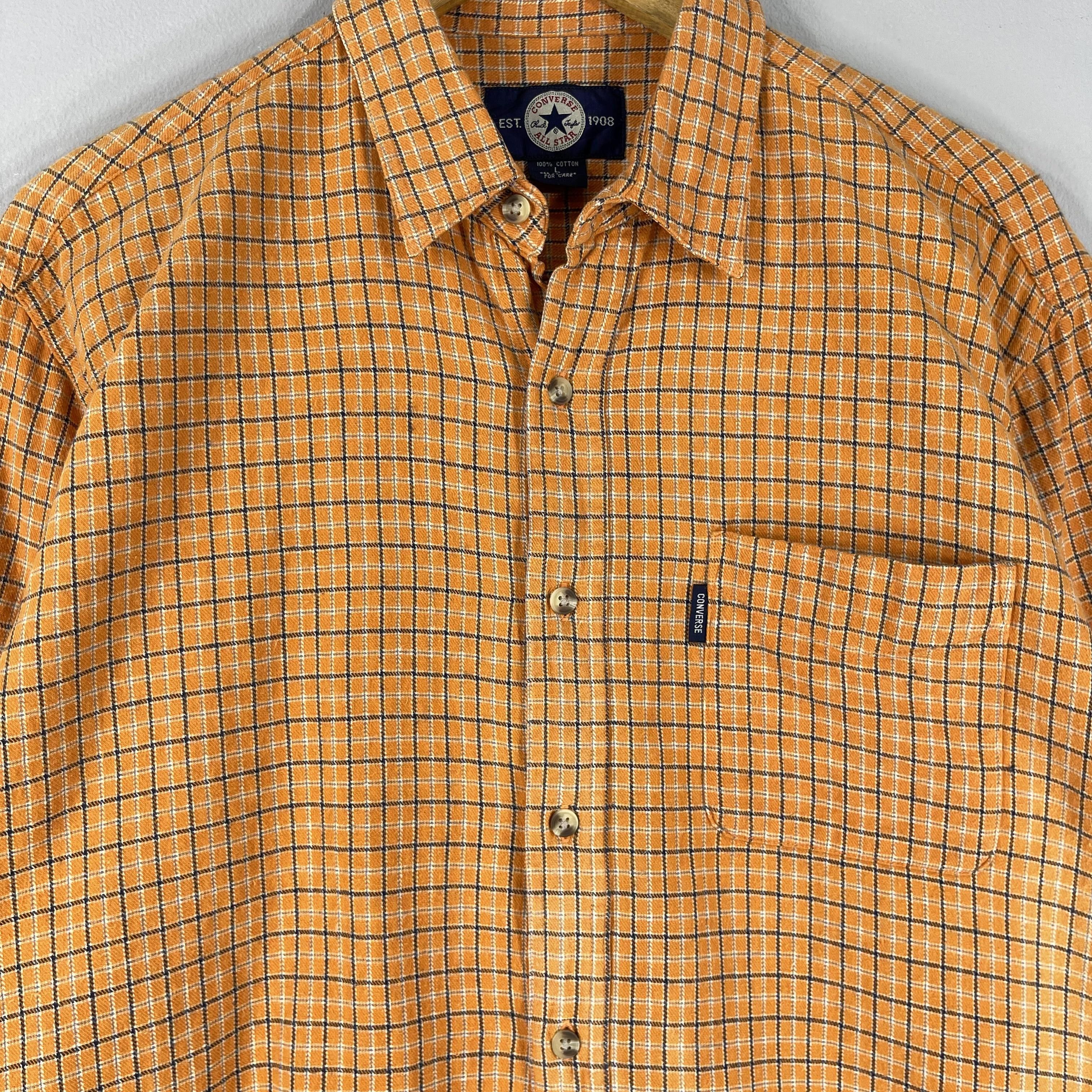 Converse Vintage 1990s CONVERSE Plaid Checkered Orange Flannel Shirt Size US M / EU 48-50 / 2 - 2 Thumbnail
