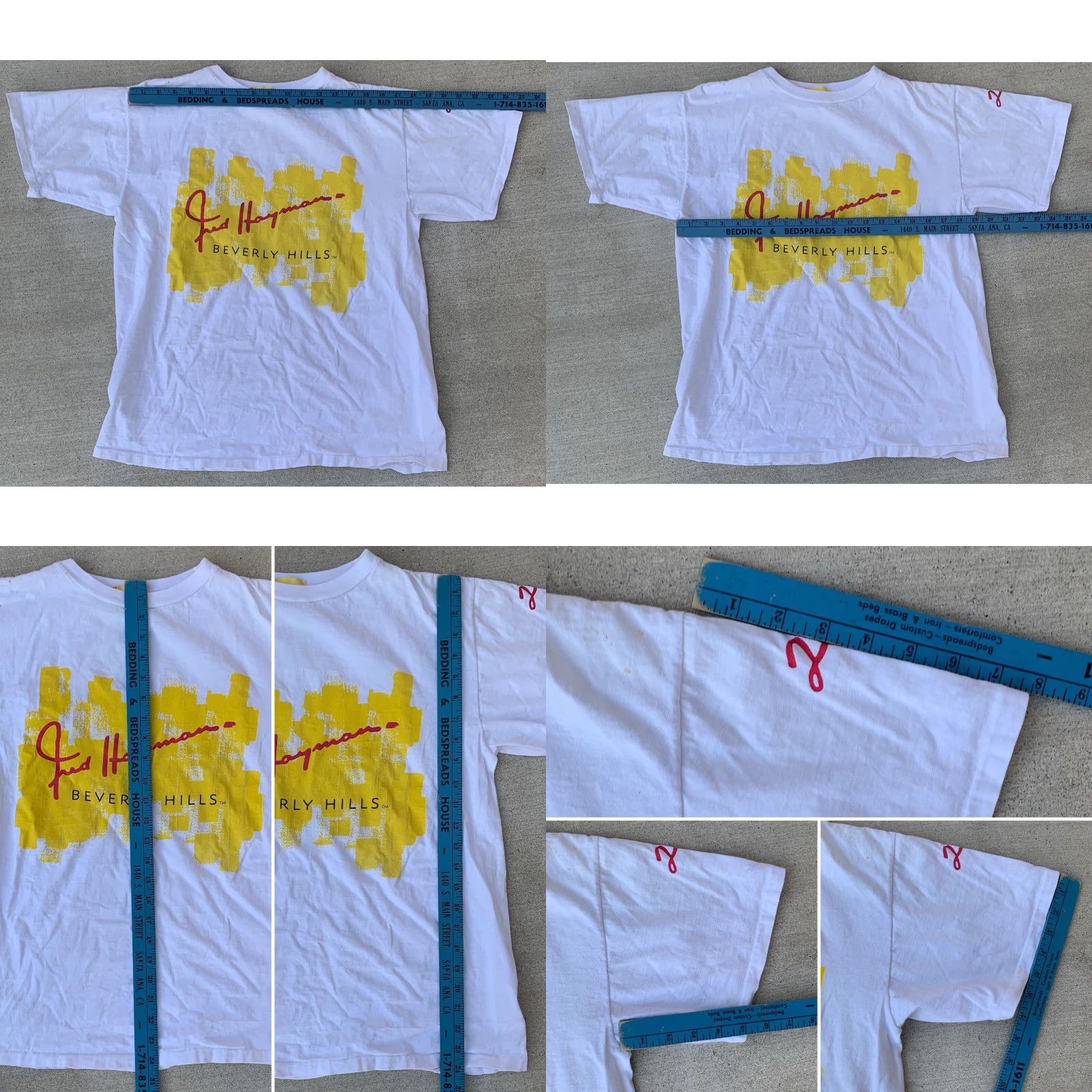 FRED VINTAGE Fred Hayman Beverly Hills T-Shirt One Size White 80s California Graphic Print Single Stitch Mens Womens Unisex Adults Size US M / EU 48-50 / 2 - 11 Thumbnail