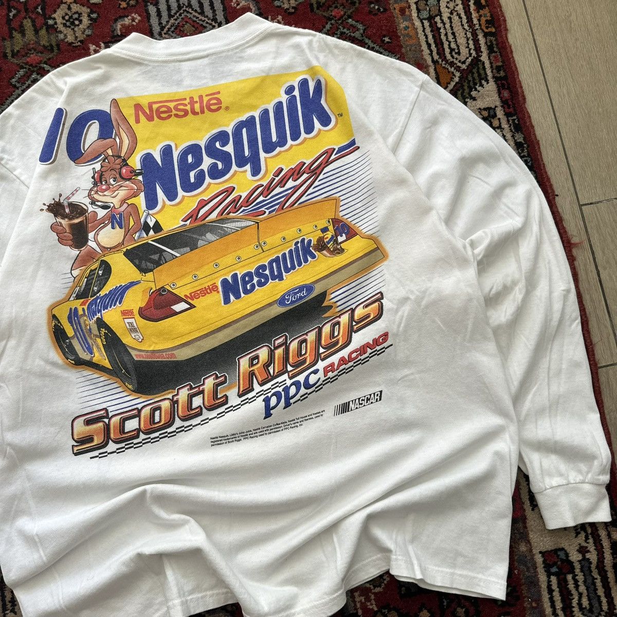 Vintage 90s NASCAR Nesquik Scott Riggs Racing Long Sleeve T-Shirt Size US XL / EU 56 / 4 - 10 Thumbnail