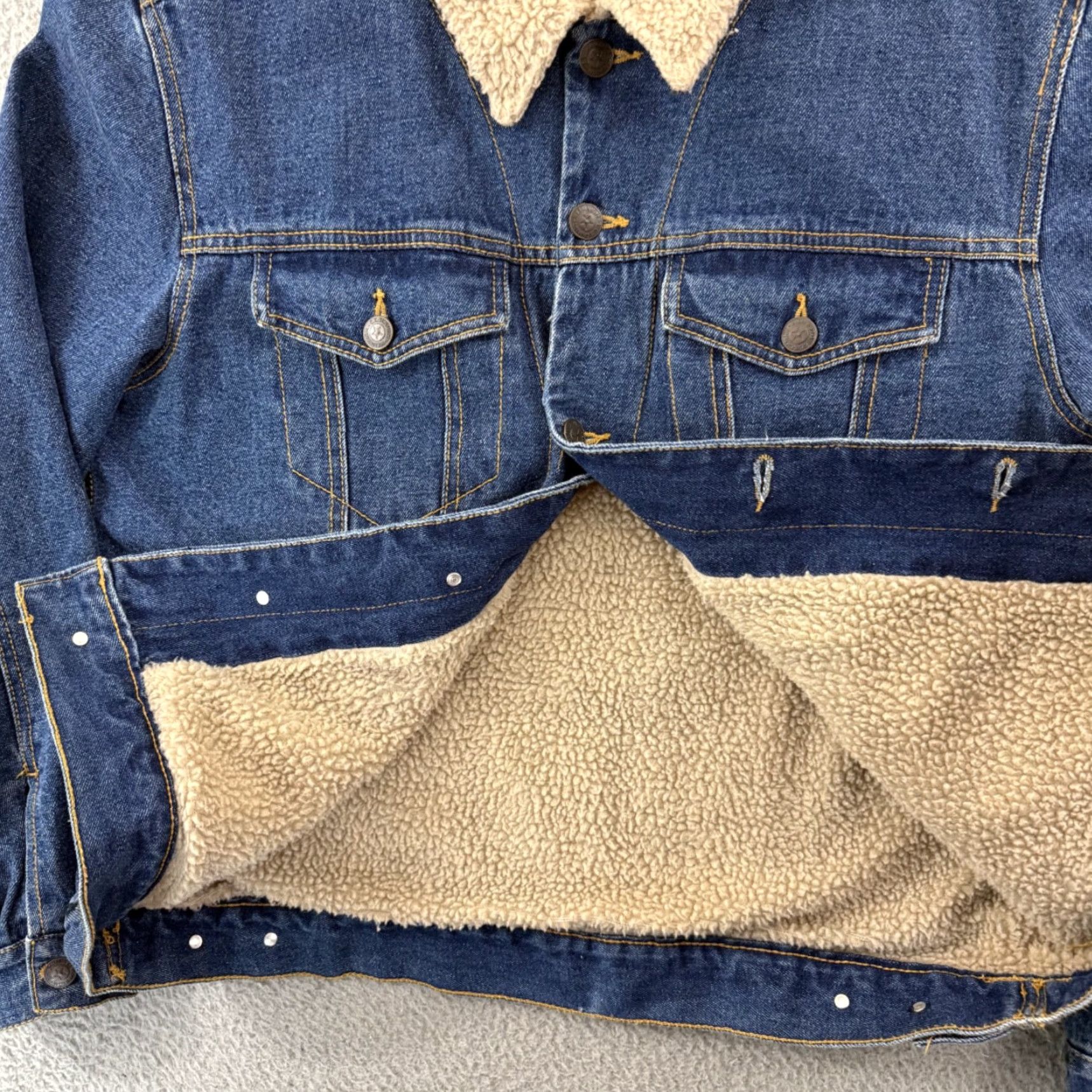 Denime C.E. Schmidt Jacket Mens Large Blue Workwear Denim Sherpa Lined Trucker Jean Size US 33 - 7 Thumbnail