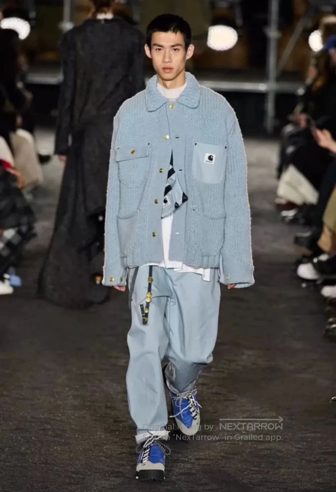 Sacai Blue Knit Collared Jacket with Pockets. Size US L / EU 52-54 / 3 - 9 Thumbnail