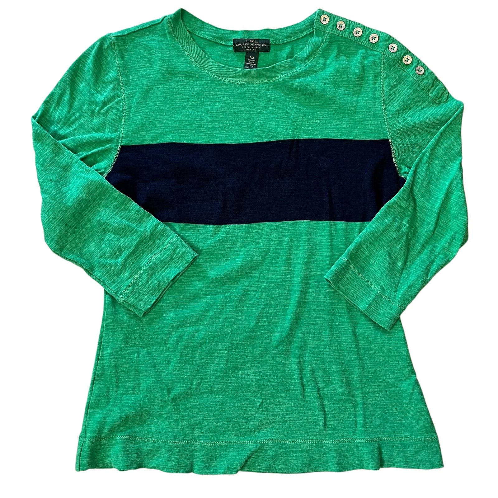 Lauren Ralph Lauren Lauren Ralph Lauren Jeans Co. Petite Green 3/4-Sleeve Top Size M / US 6-8 / IT 42-44 - 1 Thumbnail