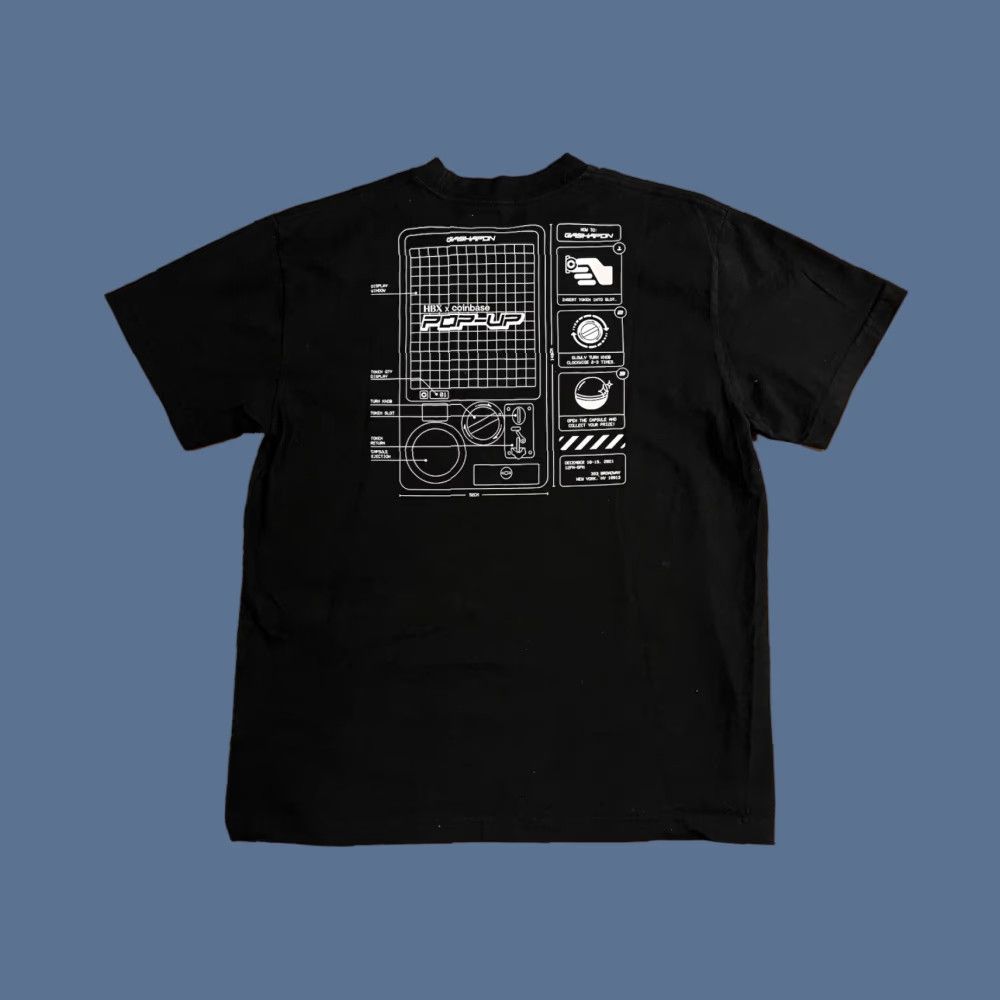 Vintage HBX x Coinbase Pop Up NYC Gashapon Shirt Men’s Large Black Graphic Print Cotton Crew Neck Short Sleeve Logo HBX T-Shirt City Hipster 2020s Mens Size US L / EU 52-54 / 3 - 1 Thumbnail