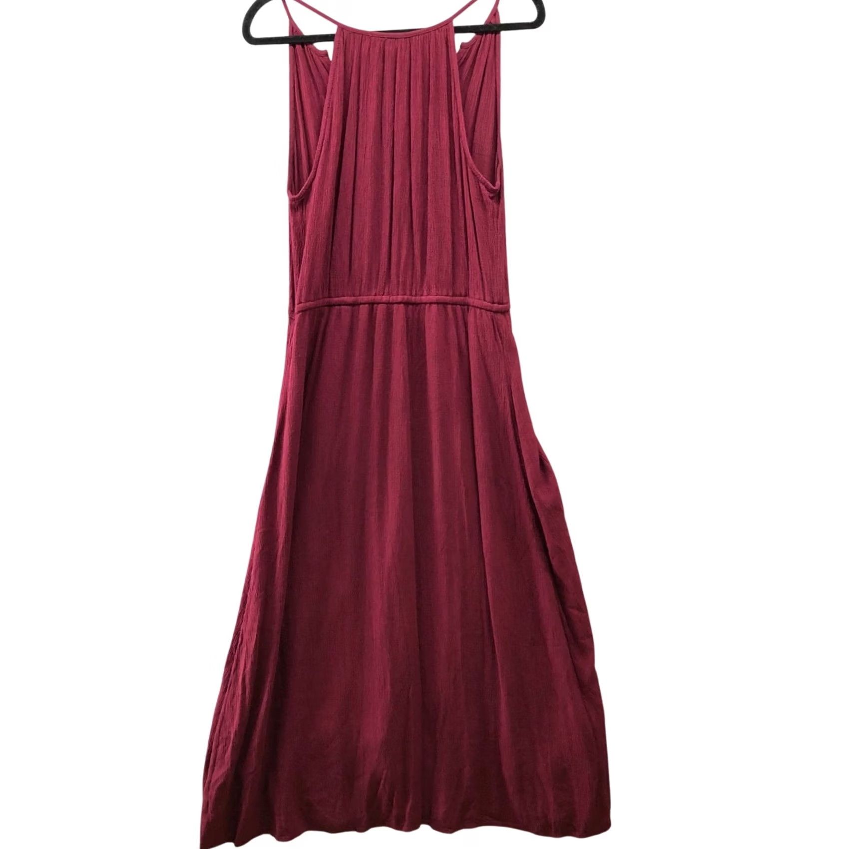 Gap Gap Halter Midi Dress Womens S Burgundy Red Crepe Sleeveless A-Line V-Neck Size S / US 4 / IT 40 - 2 Thumbnail