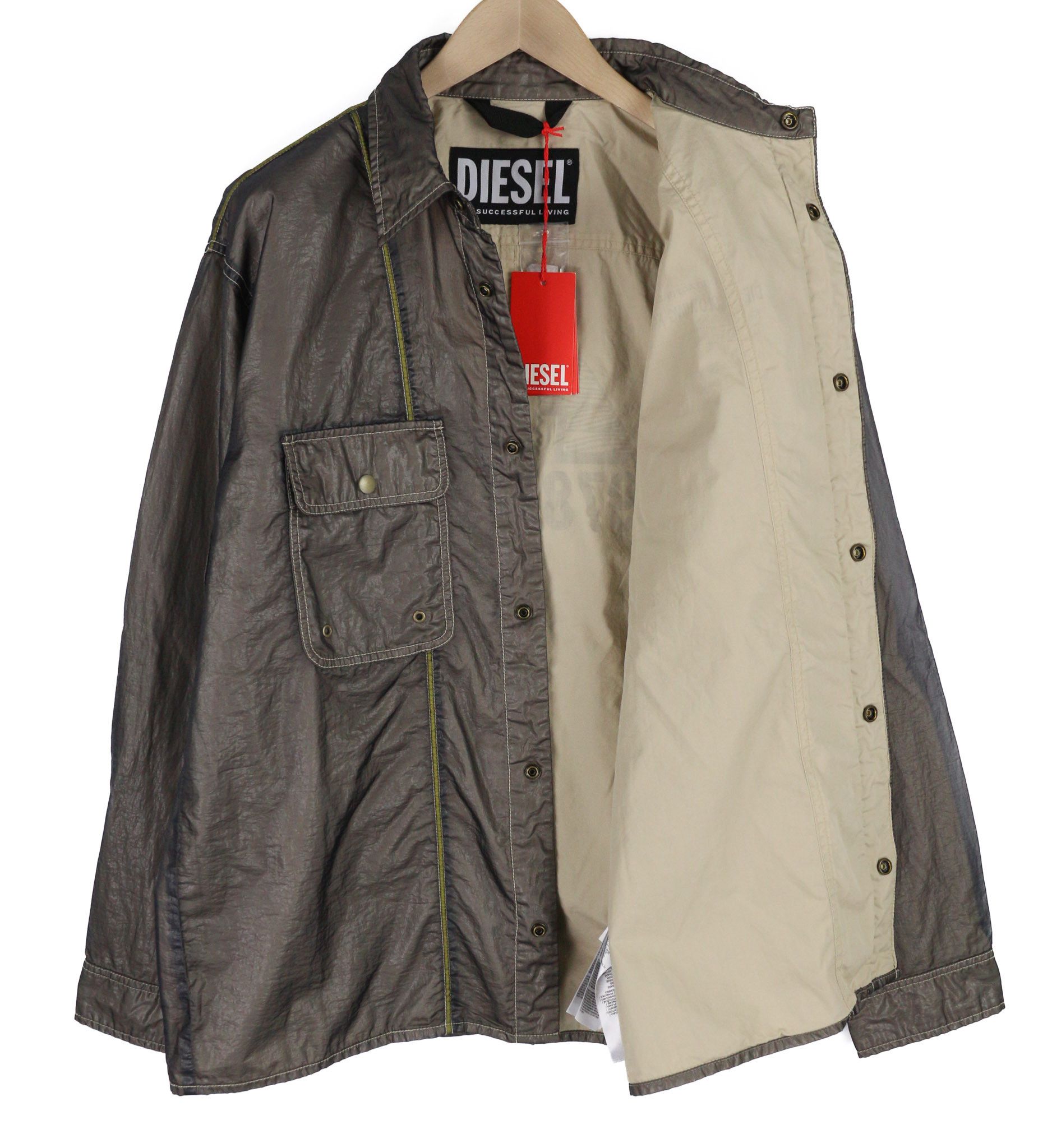 Diesel S-U24 L Windbreaker Snap Buttons Coated Polo Jacket 40010 Size US L / EU 52-54 / 3 - 4 Thumbnail