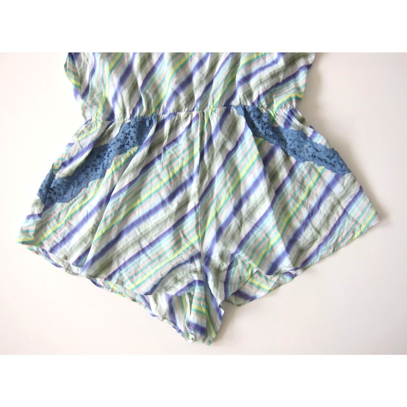 Vintage NWT Victoria's Secret Romper Shirt Lingerie Purple Green Stripe 100% Rayon Women L Size 36" / US 14 / IT 50 - 5 Thumbnail