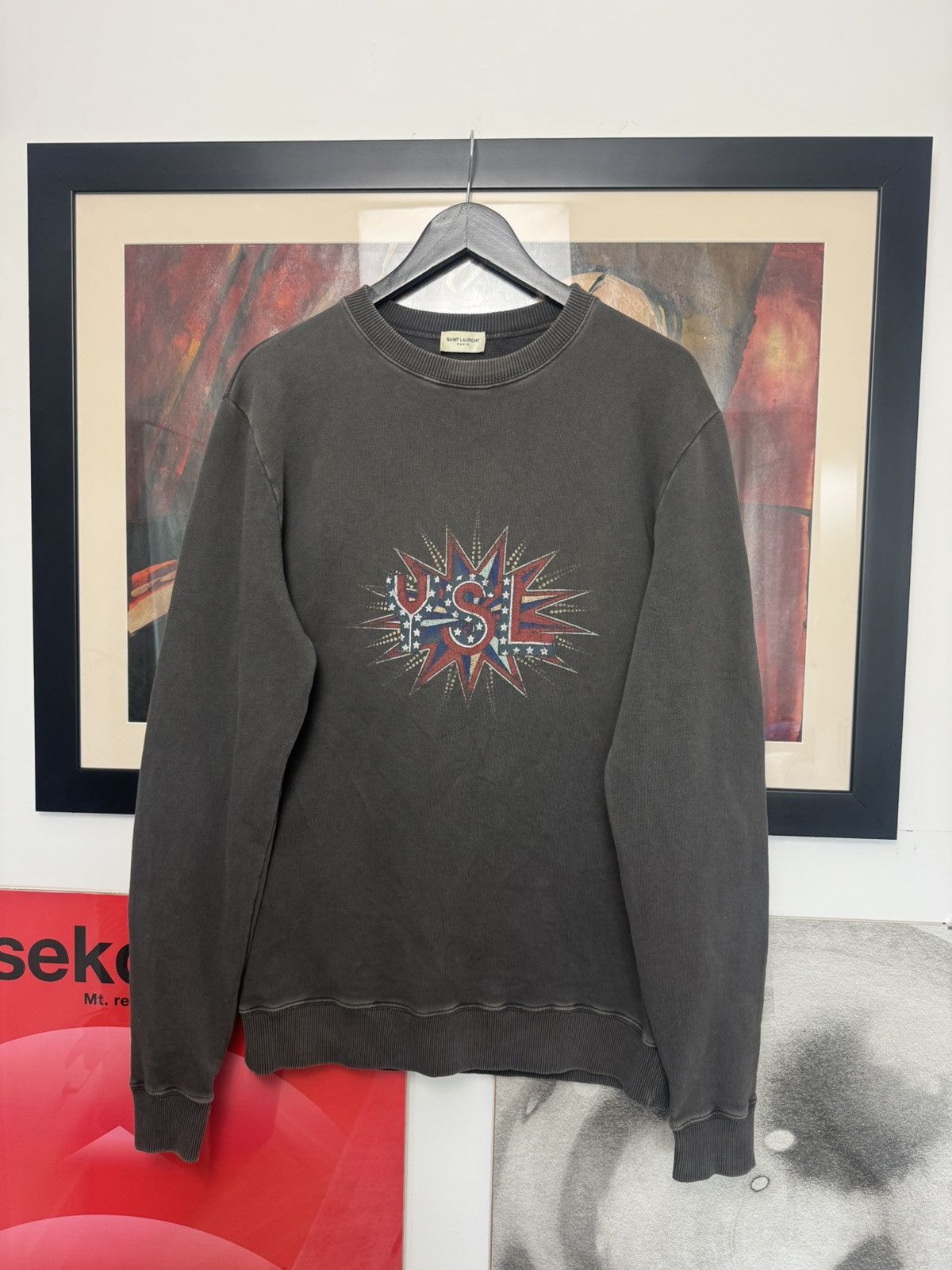 Saint Laurent Paris SS18 Saint Laurent Crewneck Distressed Washed YSL Logo Rare Size US S / EU 44-46 / 1 - 1 Thumbnail