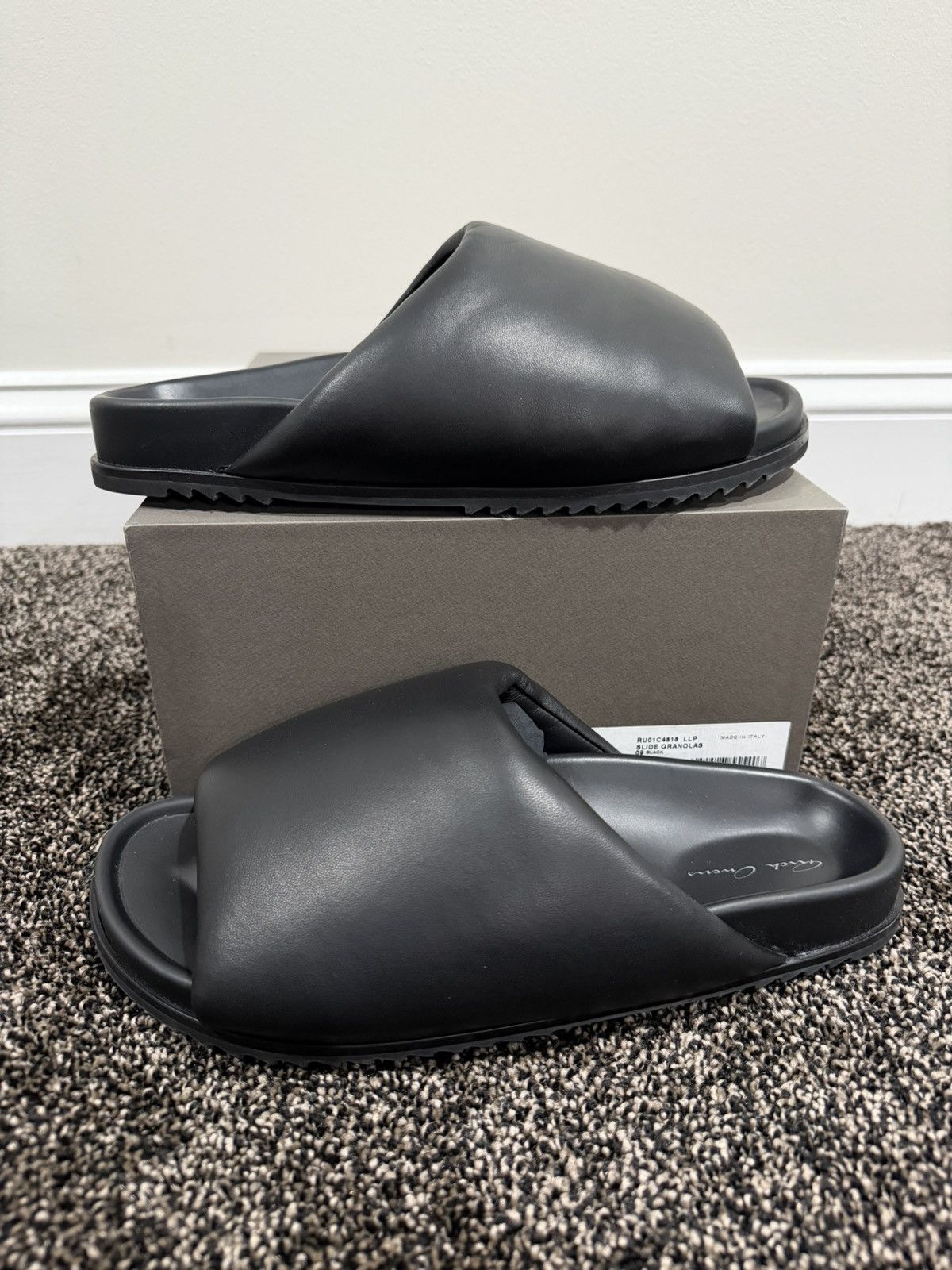 Rick Owens Rick Owens Black Leather Padded Granola Slides Slip Ons Size US 9 / EU 42 - 11 Thumbnail