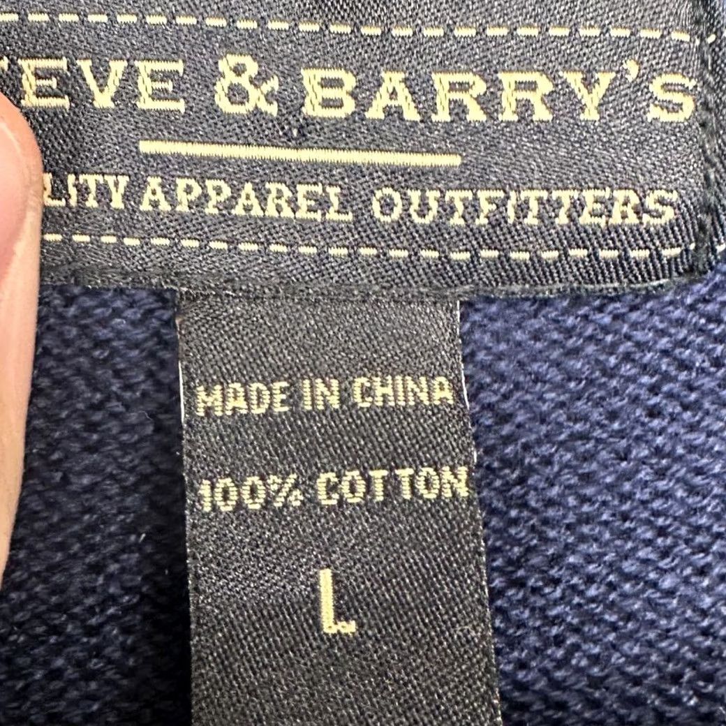 Vintage VINTAGE? No. Steve Barrys Crew Neck Sweater Mens Large Navy 2 Striped Pullover Knit Adult L Blue Cotton Size US L / EU 52-54 / 3 - 6 Thumbnail