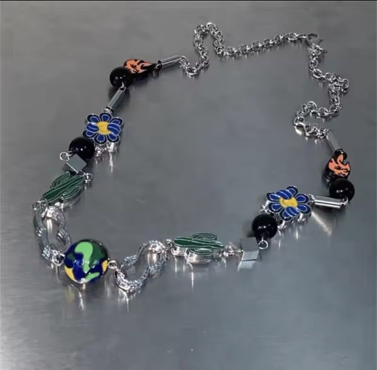 Japanese Brand × Jewelry Retro punk cactus the planet chain necklace aesthetic Size ONE SIZE - 3 Thumbnail