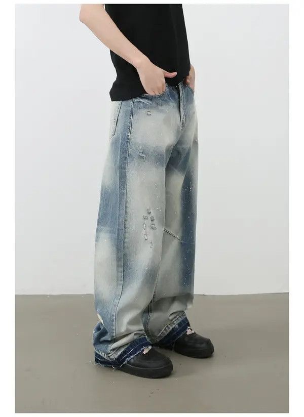 VIBE American street trendy loose straight ripped raw-edge jeans Size US 32 / EU 48 - 4 Thumbnail