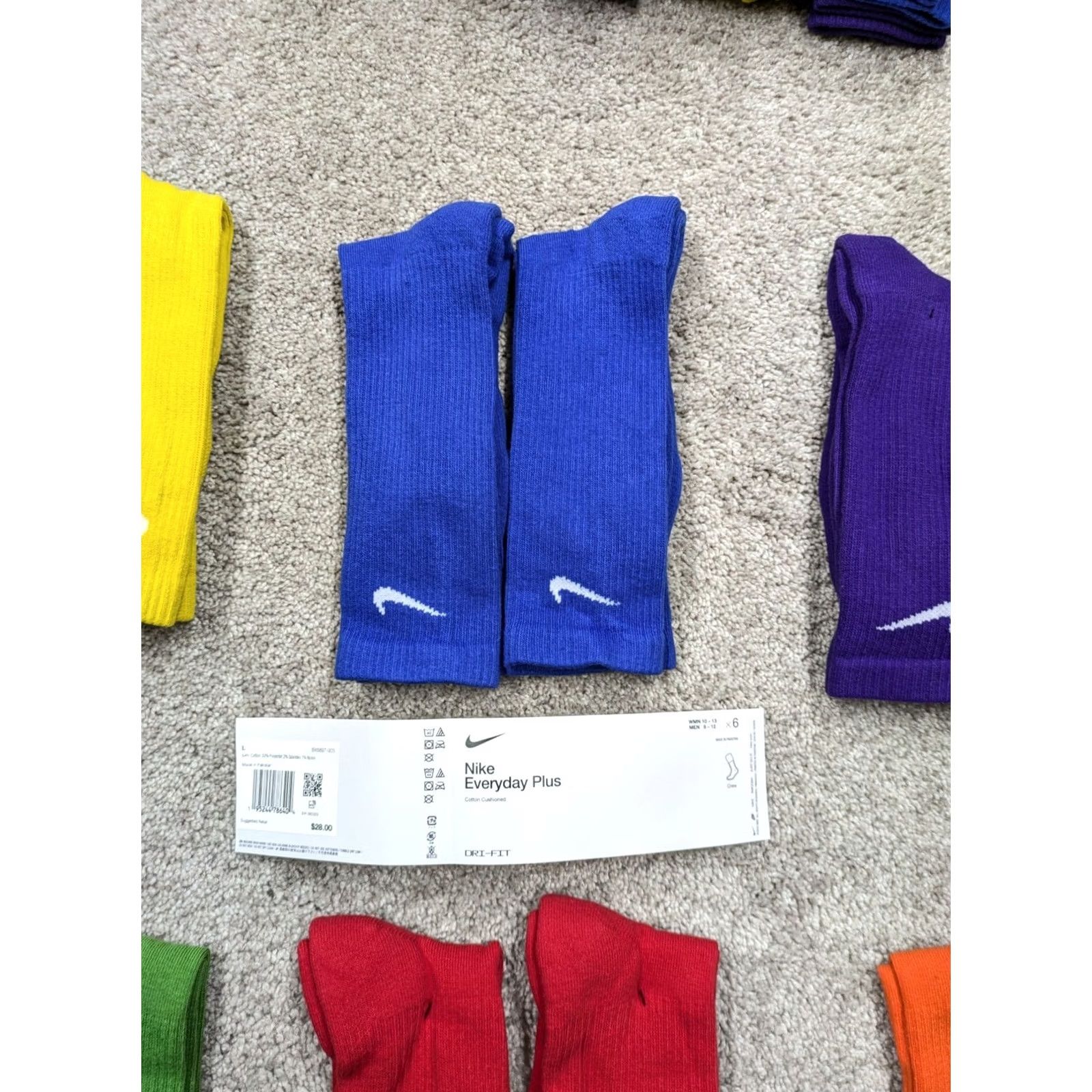 Nike Nike Dri-FIT Everyday Plus Cushioned Crew Socks 2 Pair Men Medium Yellow NEW Size ONE SIZE - 4 Thumbnail