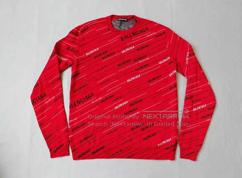 Balenciaga Balenciaga Bulletproof Full Print Logo Sweater Knit - Wool Size US S / EU 44-46 / 1 - 1 Thumbnail