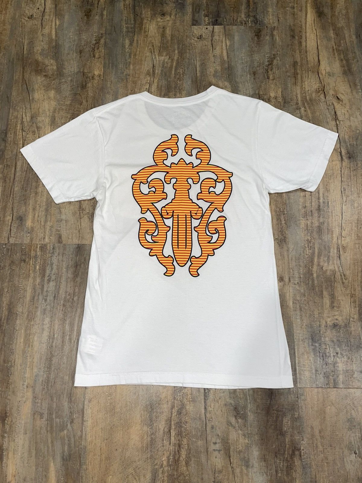 image of Chrome Hearts Hairy Dagger Striped Logo Pocket Tee in White, Men's (Size Small)