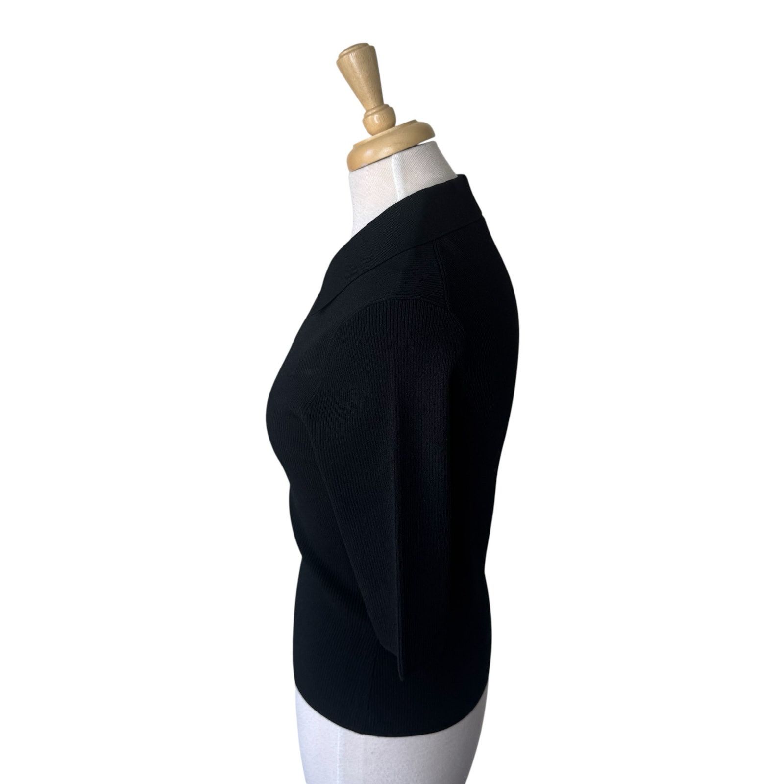 Veronica Beard VERONICA BEARD Emily Polo Collared Shirt Black Stretch Knit Size M / US 6-8 / IT 42-44 - 4 Thumbnail